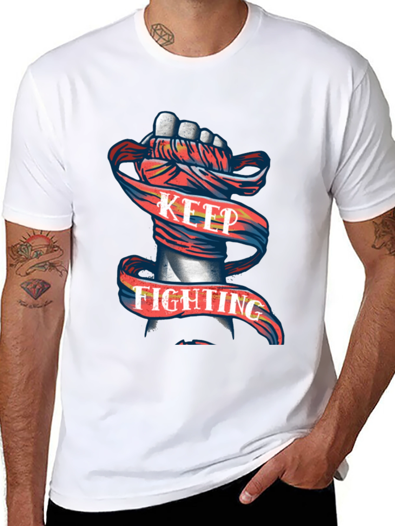 Keep Fighting Graphic Tee - Mens Black T-Shirt