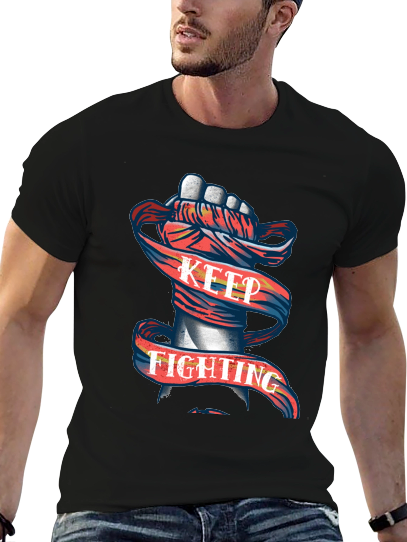 Keep Fighting Graphic Tee - Mens Black T-Shirt