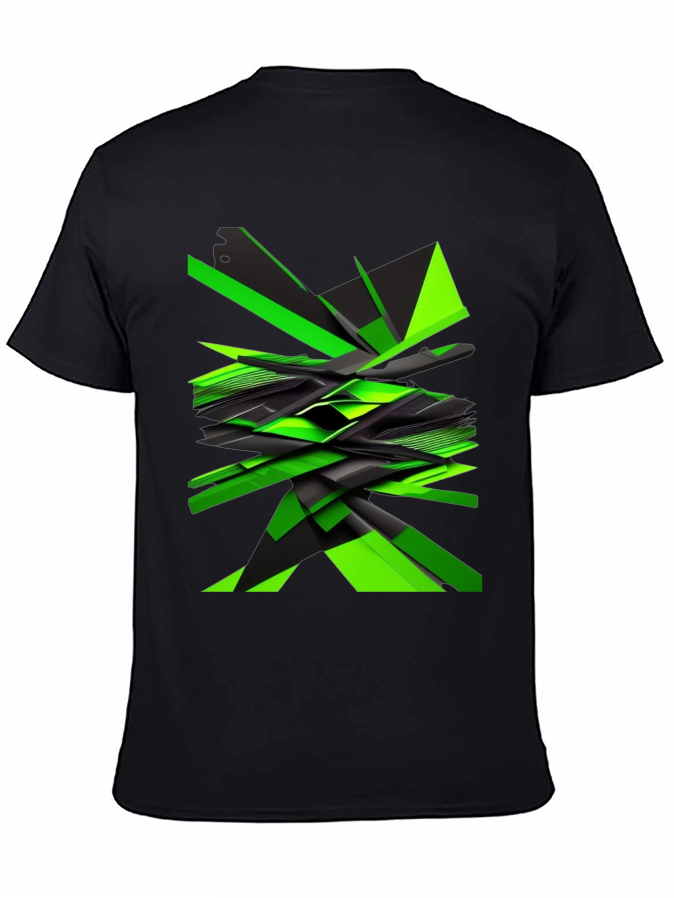 Abstract Geometric Green Graphic Print Mens Black T-Shirt