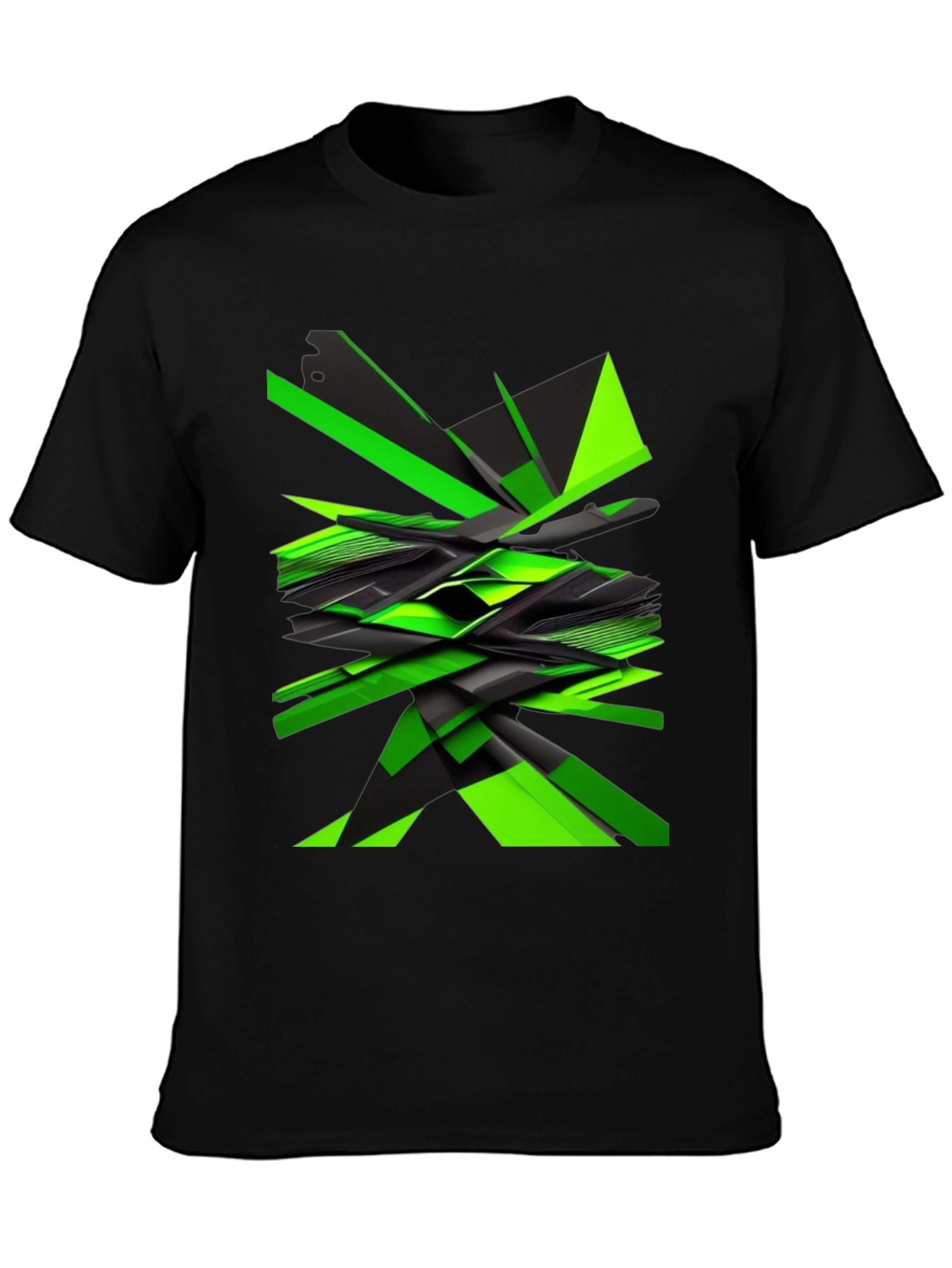 Abstract Geometric Green Graphic Print Mens Black T-Shirt