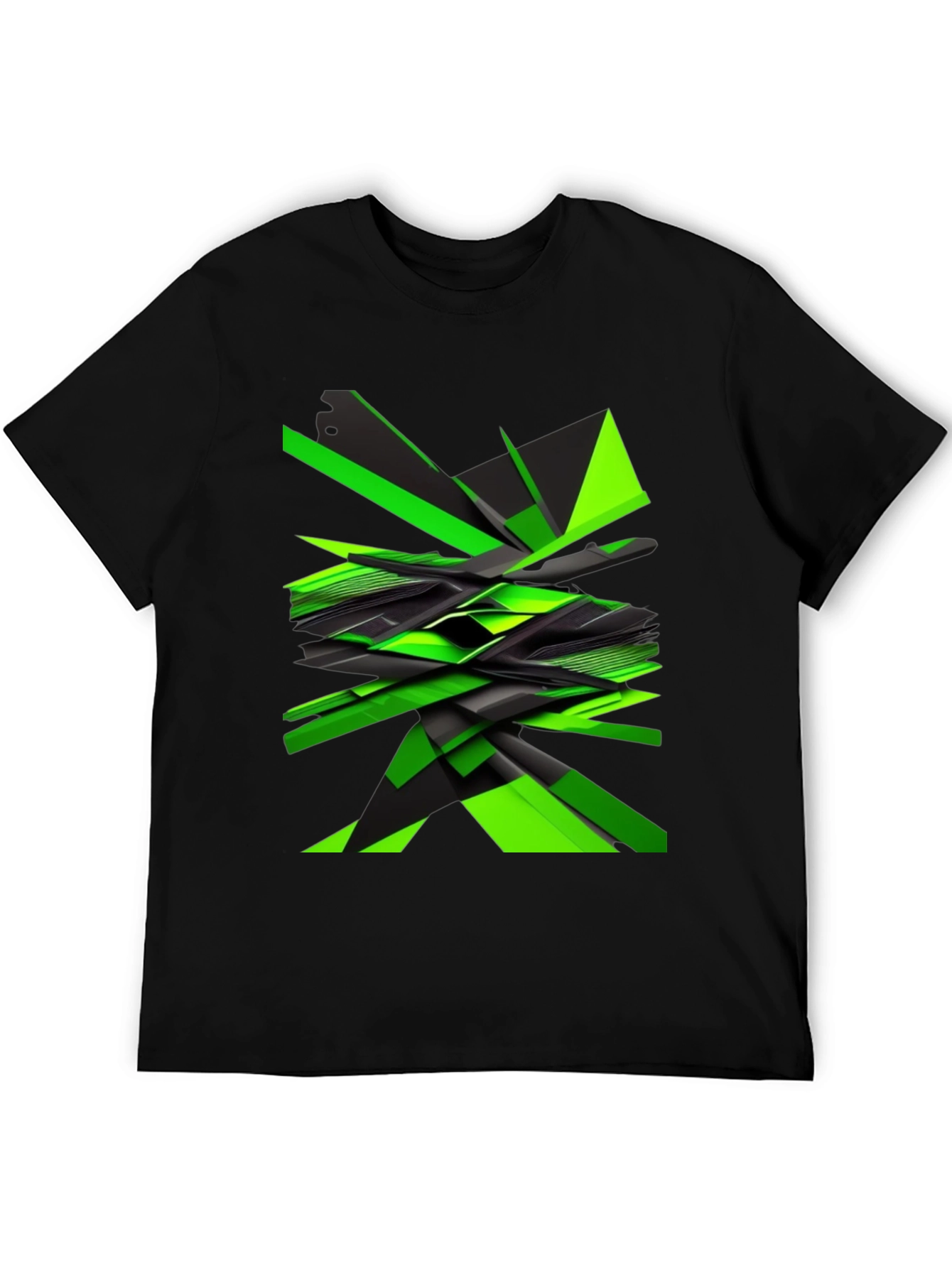 Abstract Geometric Green Graphic Print Mens Black T-Shirt