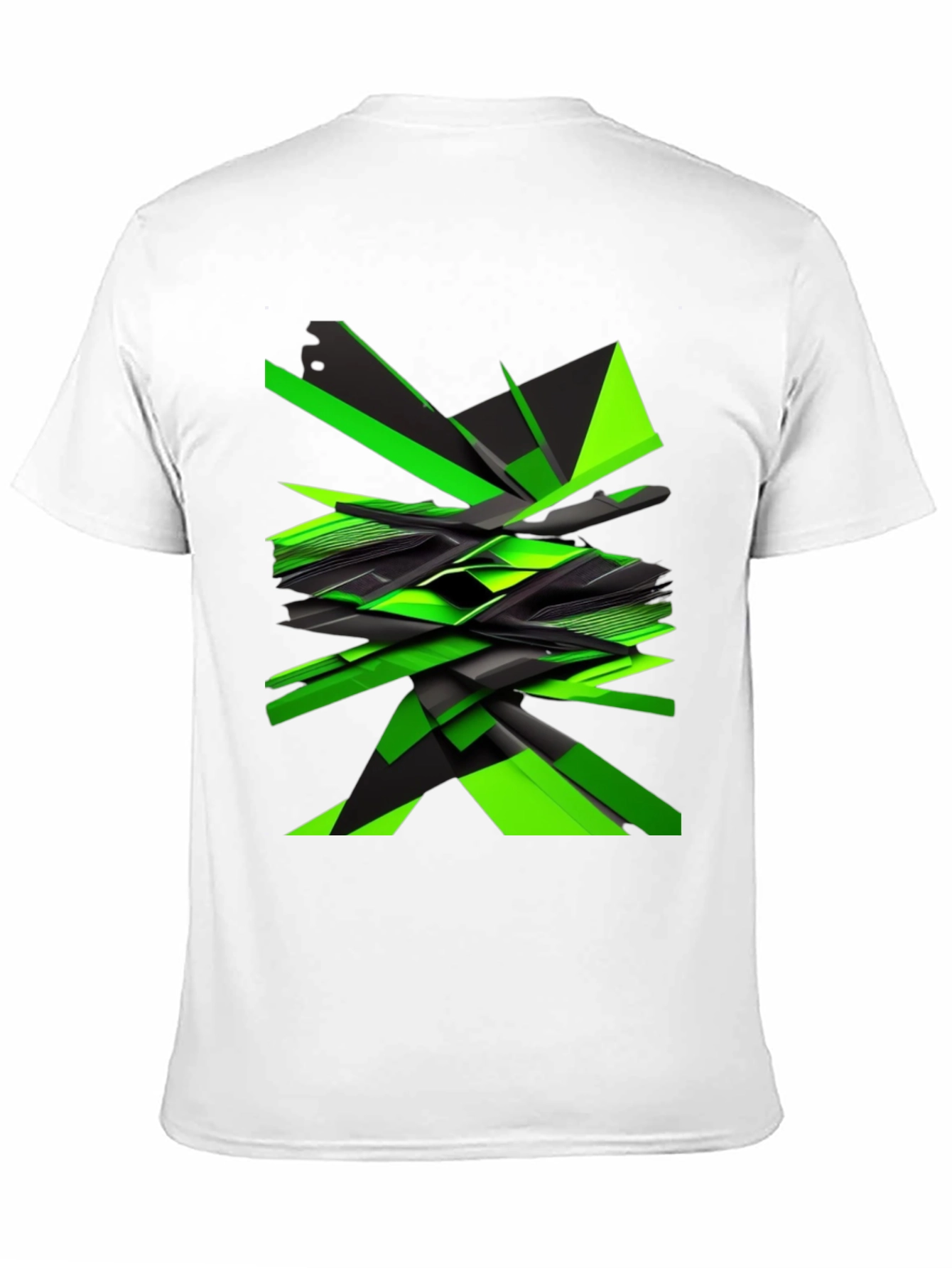 Abstract Geometric Green Graphic Print Mens Black T-Shirt