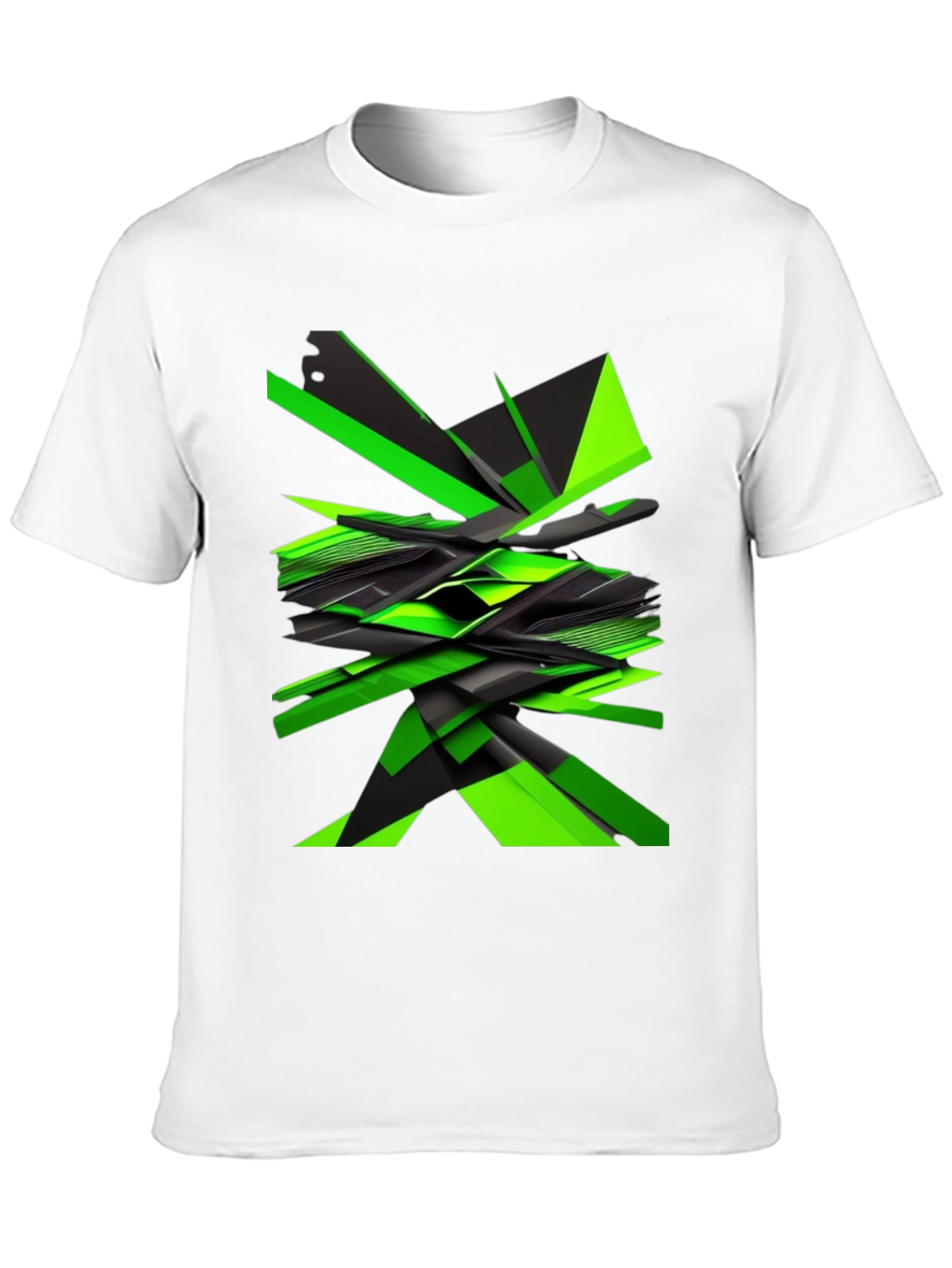 Abstract Geometric Green Graphic Print Mens Black T-Shirt
