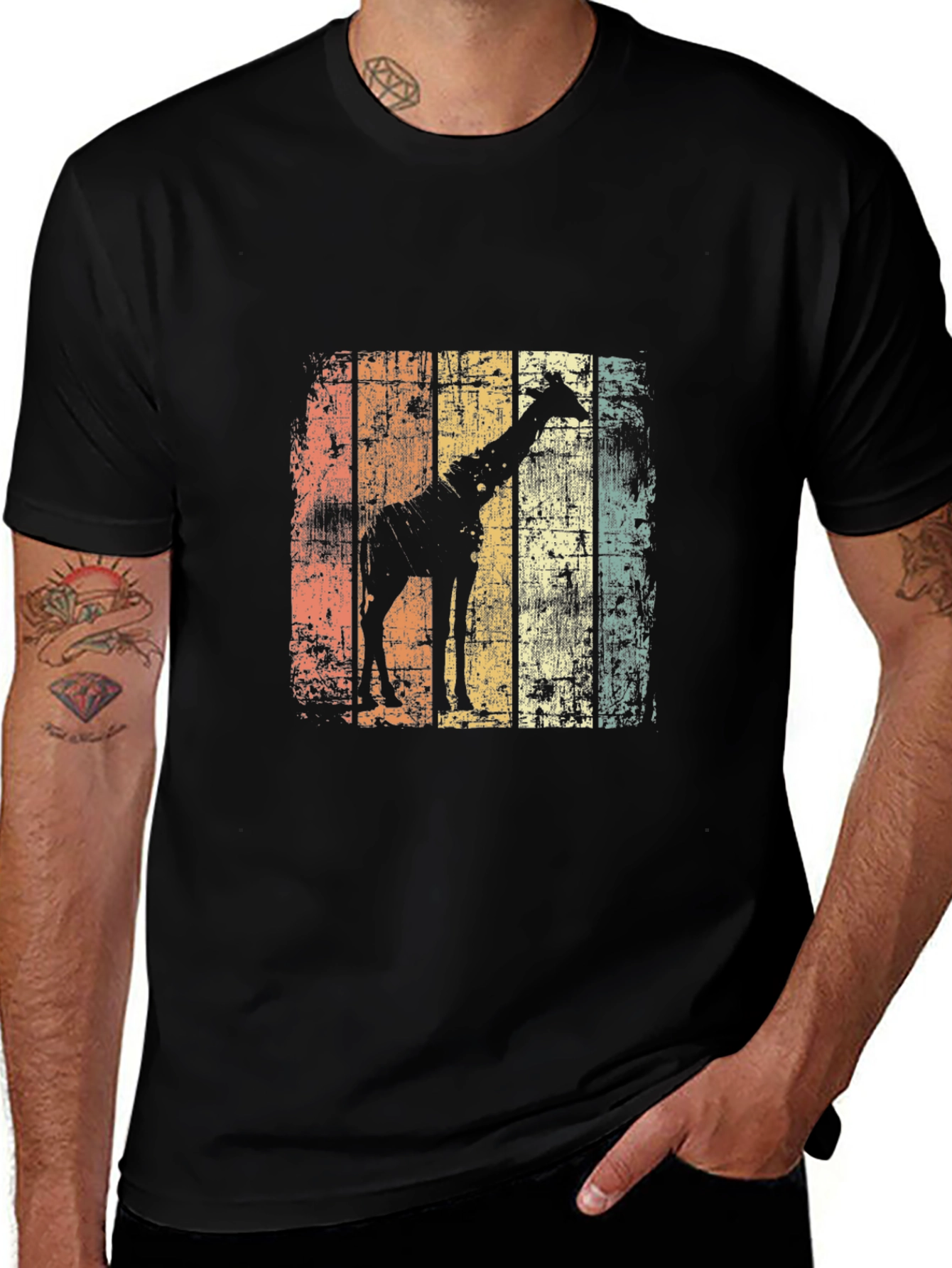 Giraffe Silhouette Distressed T-Shirt