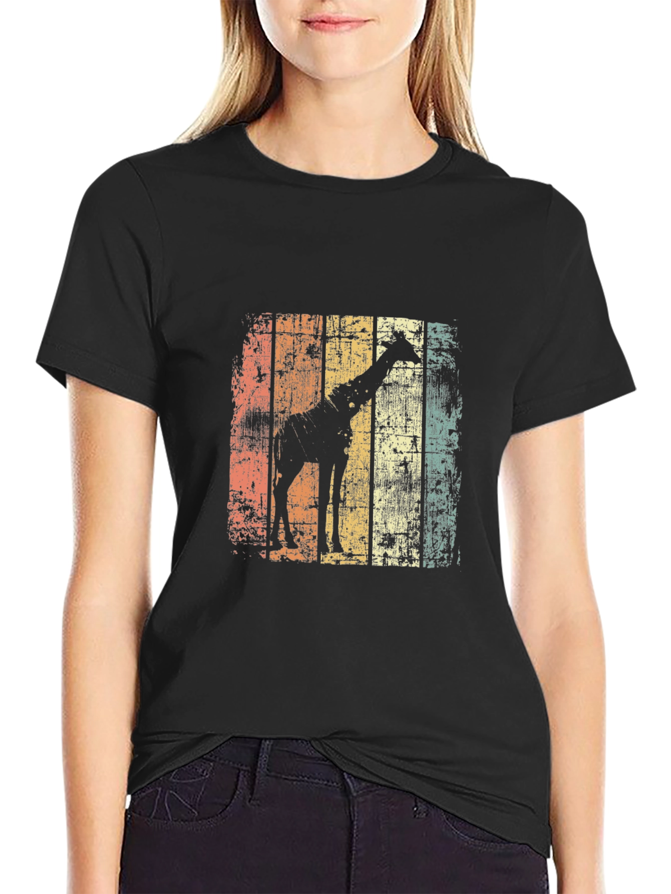 Giraffe Silhouette Distressed T-Shirt