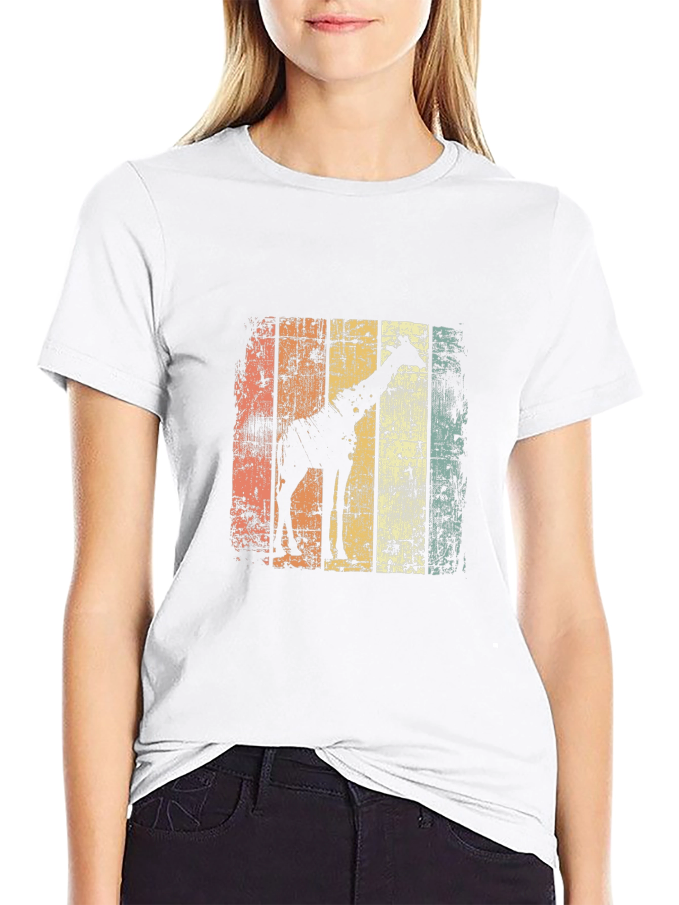 Giraffe Silhouette Distressed T-Shirt