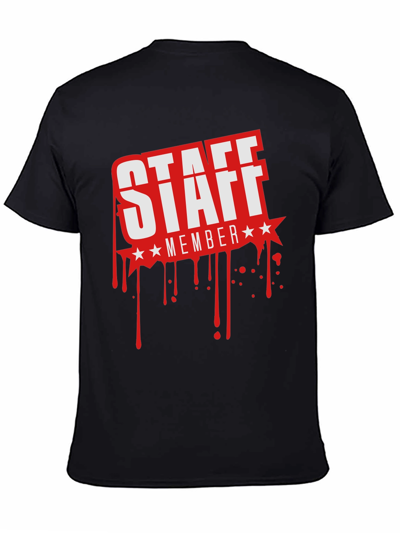Staff Member Graphic T-Shirt - Black Crew Neck Tee