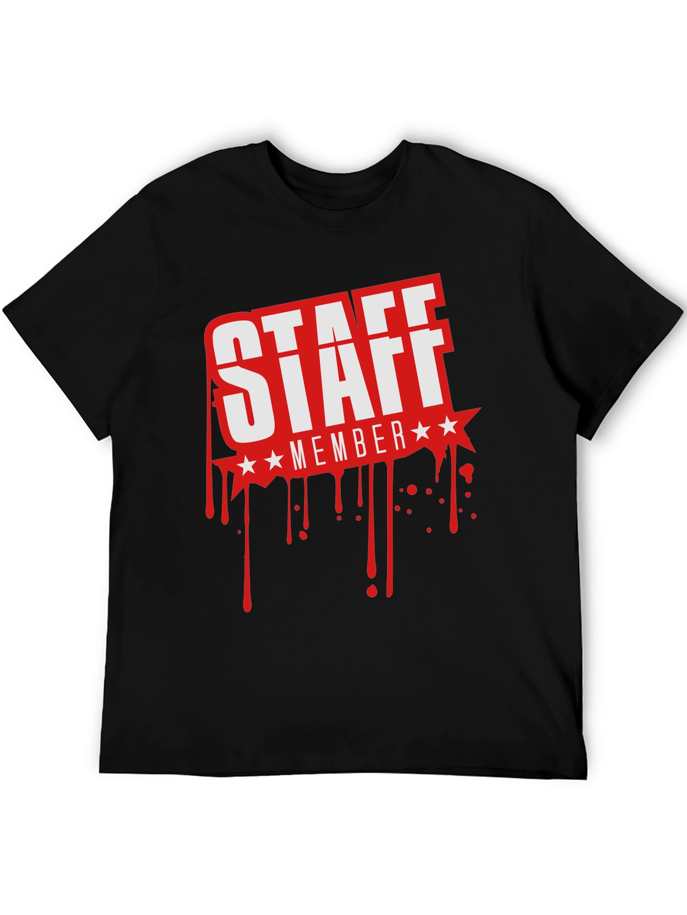 Staff Member Graphic T-Shirt - Black Crew Neck Tee