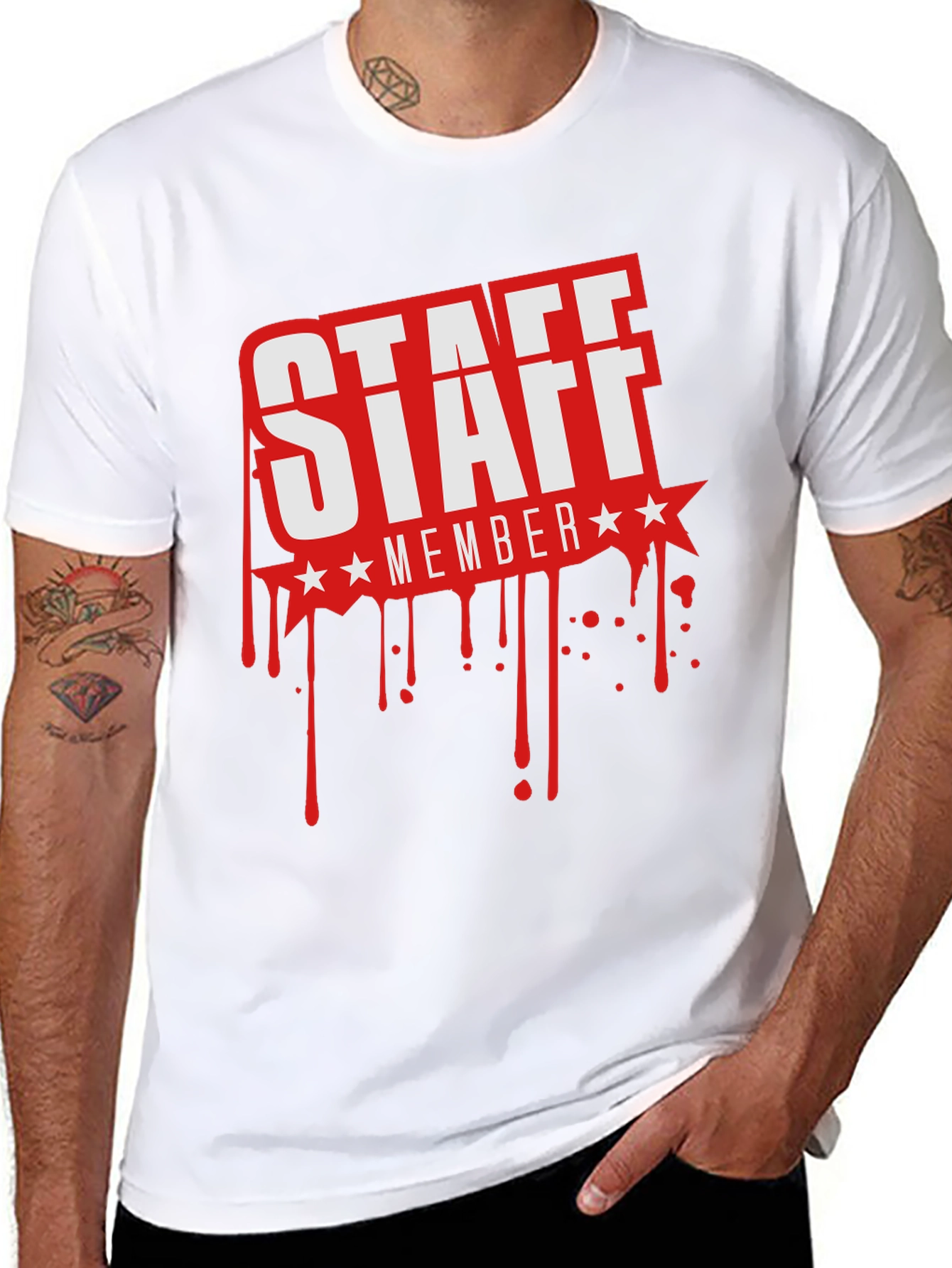 Staff Member Graphic T-Shirt - Black Crew Neck Tee