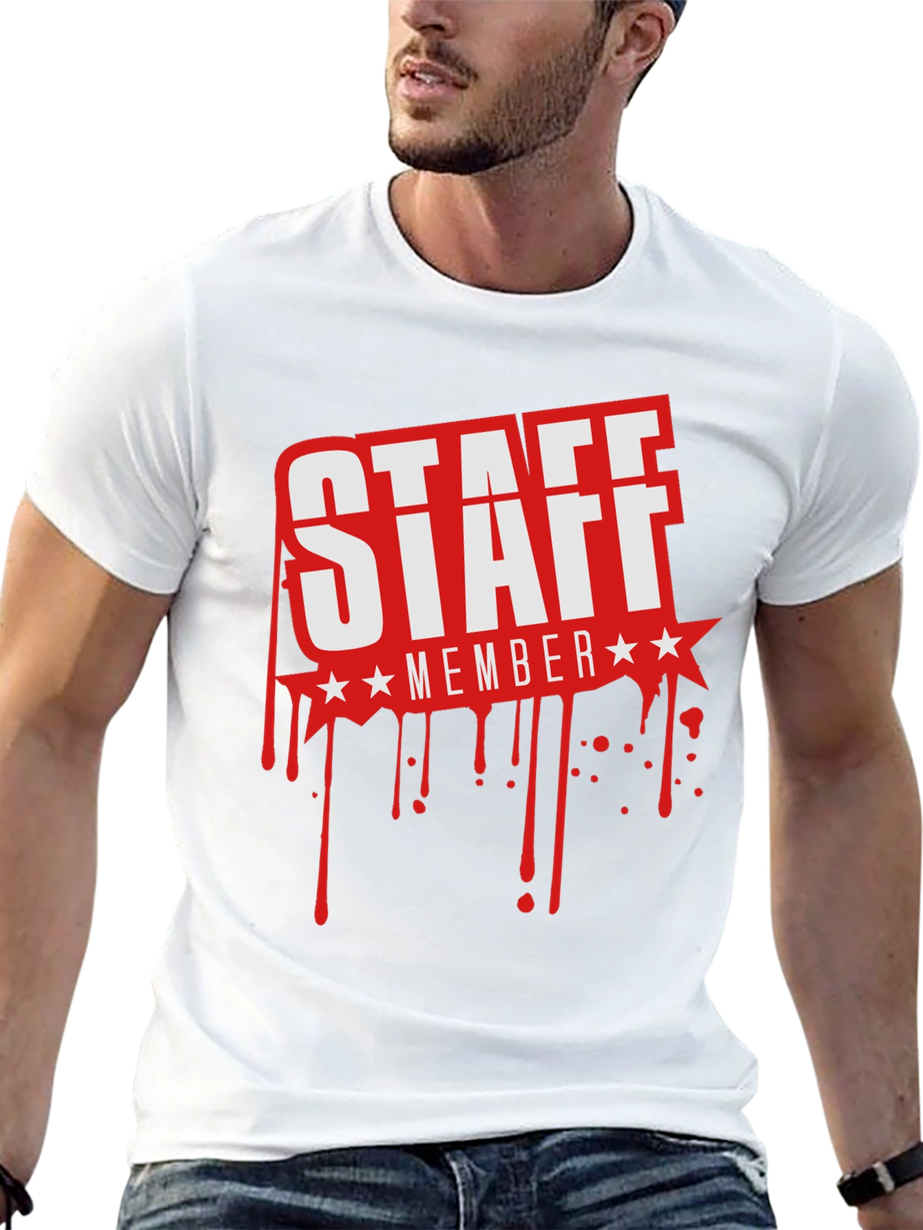 Staff Member Graphic T-Shirt - Black Crew Neck Tee
