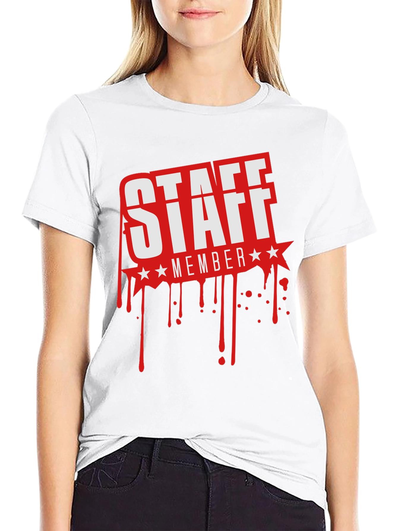 Staff Member Graphic T-Shirt - Black Crew Neck Tee