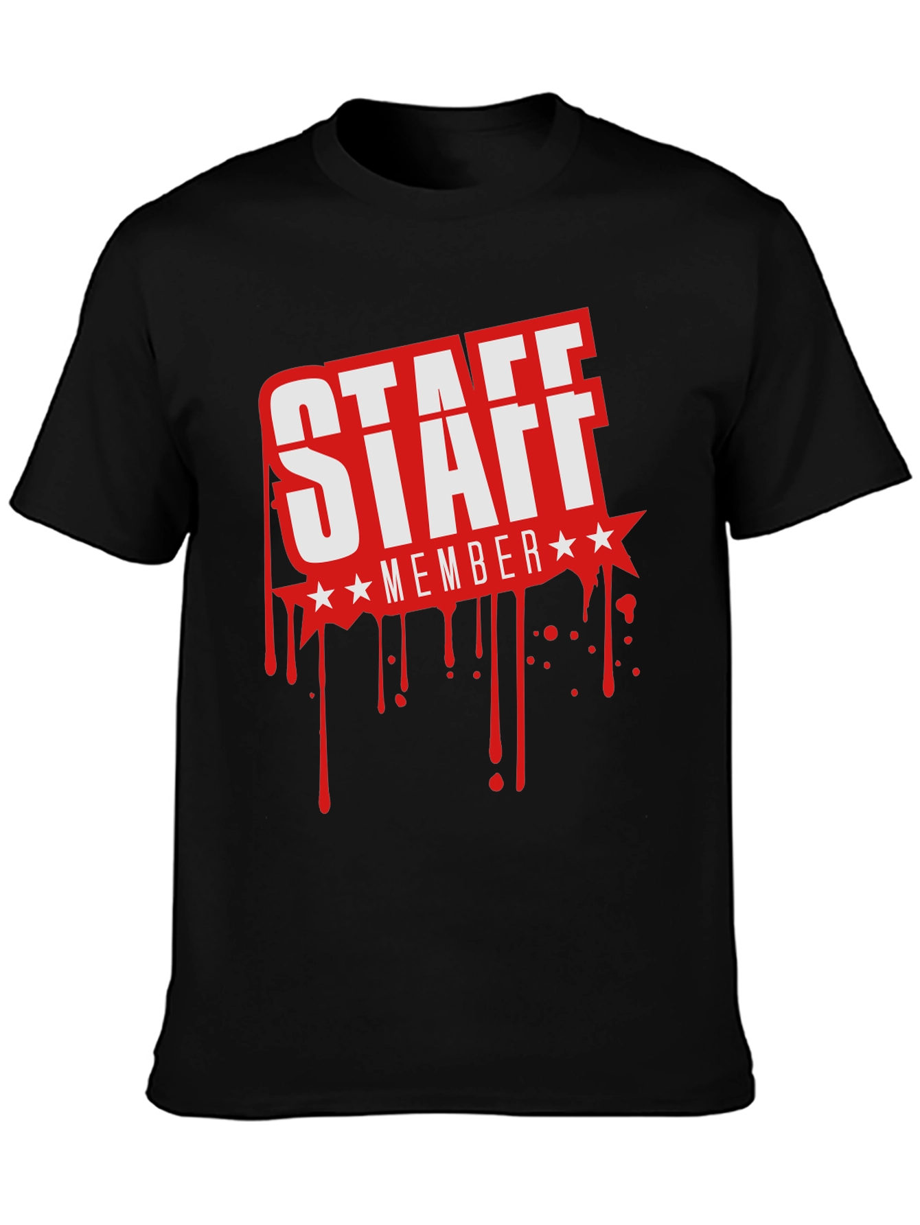 Staff Member Graphic T-Shirt - Black Crew Neck Tee