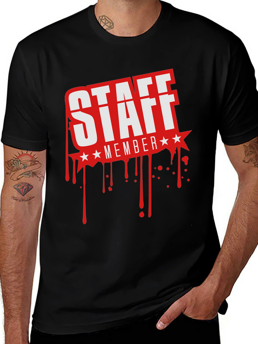 Staff Member Graphic T-Shirt - Black Crew Neck Tee