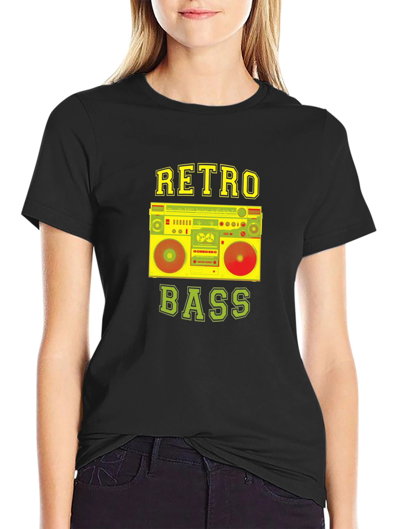 Retro Bass Boombox Graphic T-Shirt - Classic Music Style