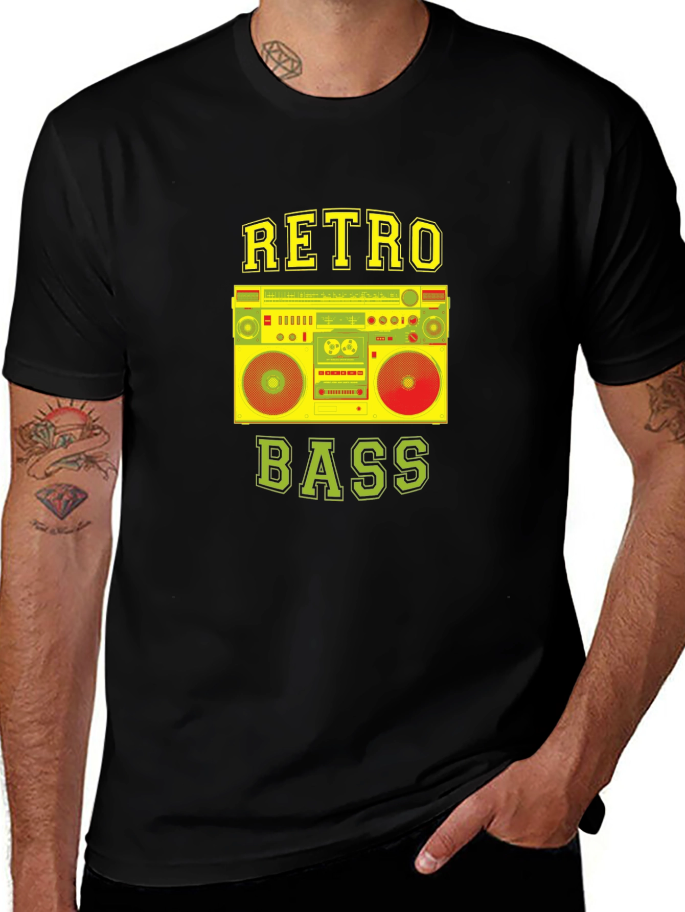 Retro Bass Boombox Graphic T-Shirt - Classic Music Style