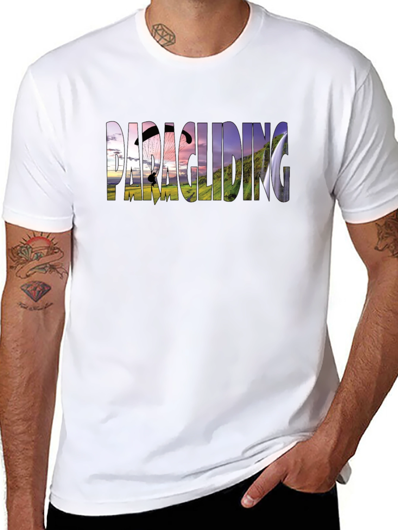 Paragliding Graphic Print Black T-Shirt