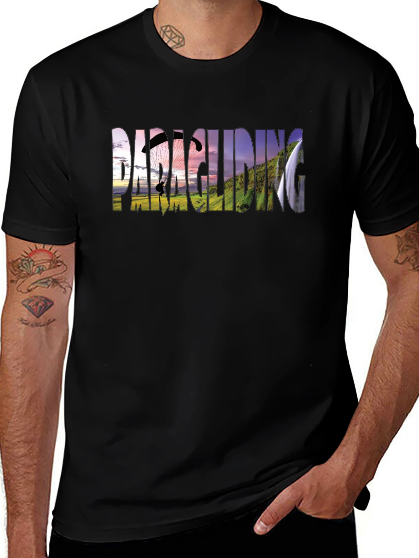 Paragliding Graphic Print Black T-Shirt