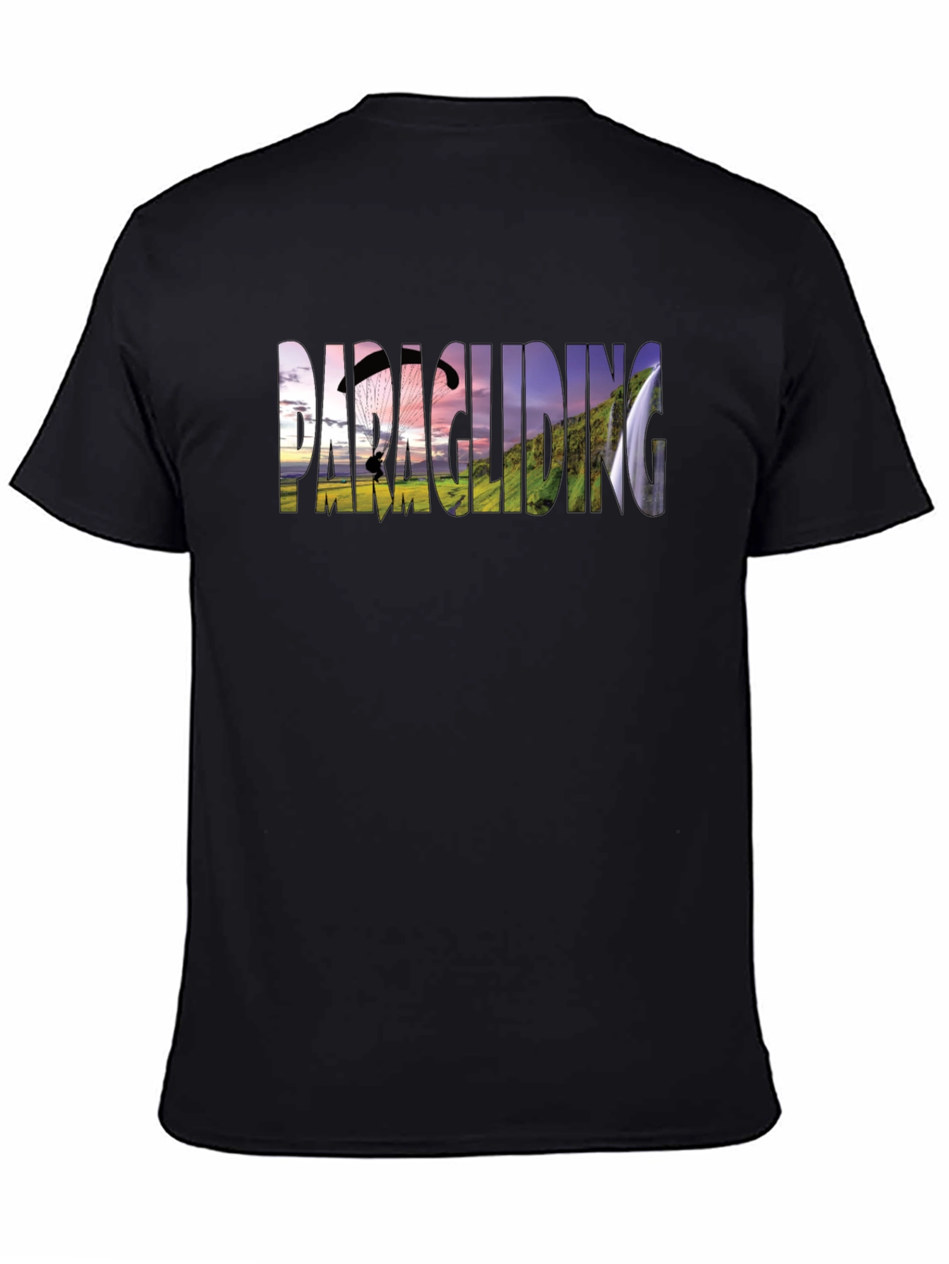 Paragliding Graphic Print Black T-Shirt