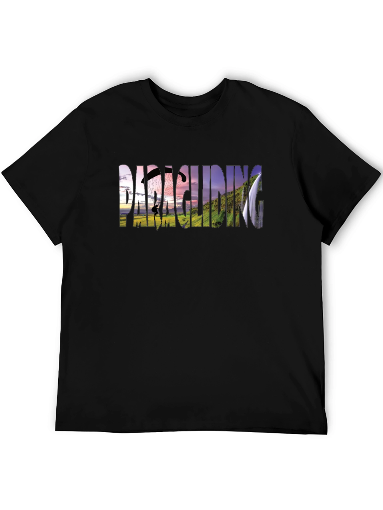 Paragliding Graphic Print Black T-Shirt