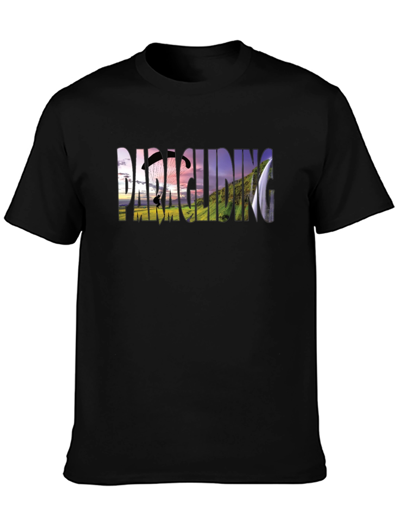 Paragliding Graphic Print Black T-Shirt