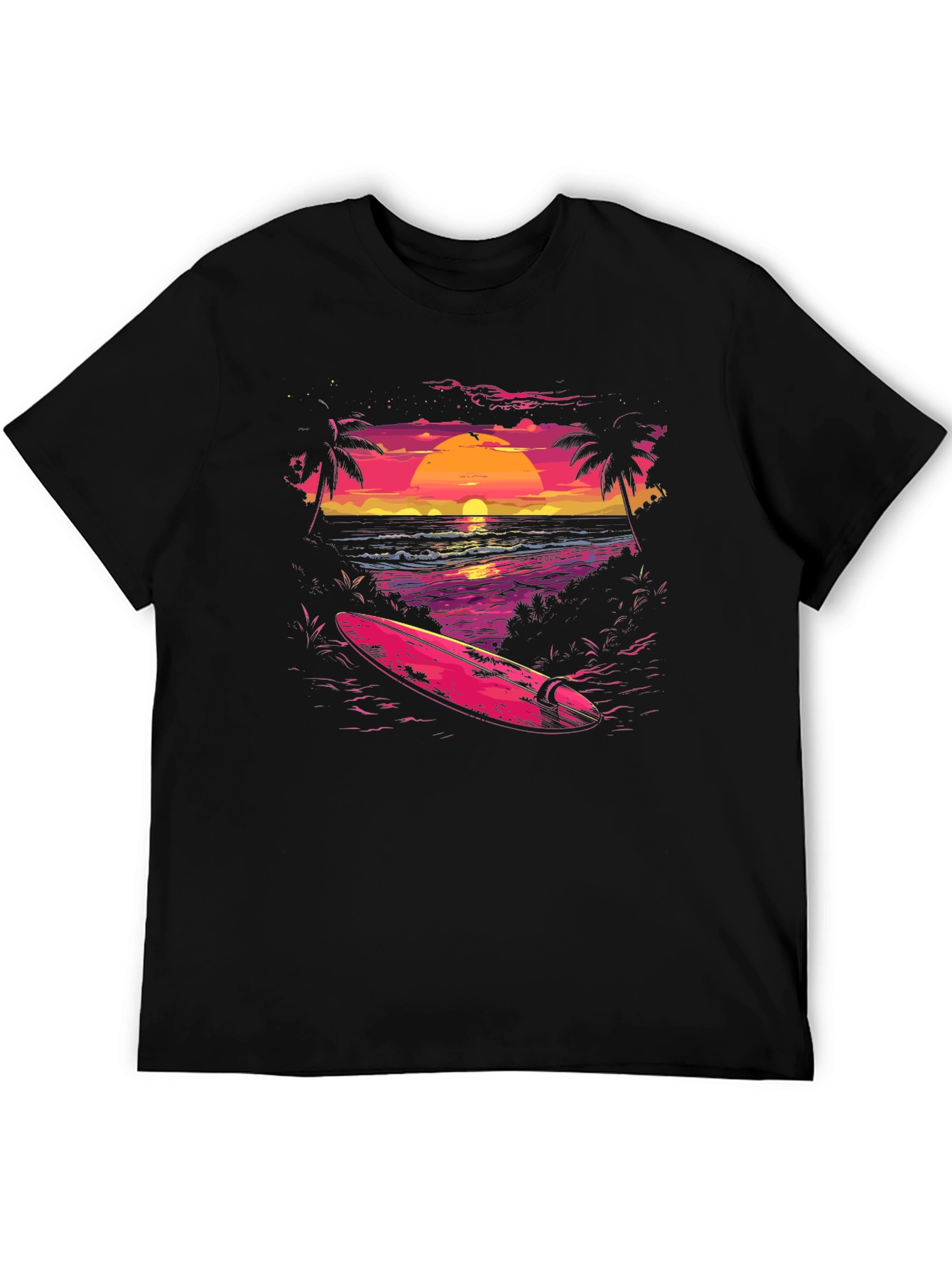 Sunset Beach Surf T-Shirt - Retro Wave Design