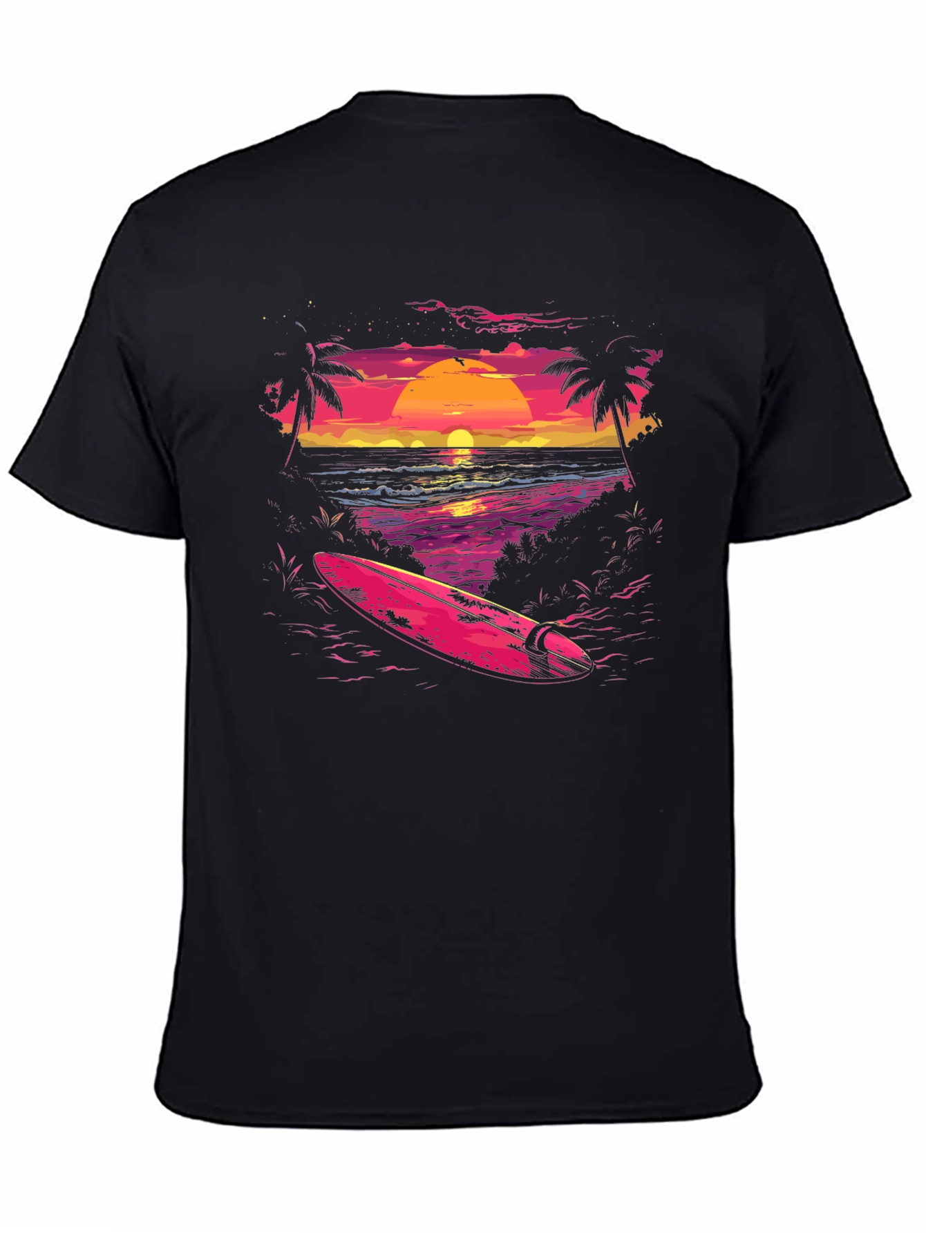 Sunset Beach Surf T-Shirt - Retro Wave Design