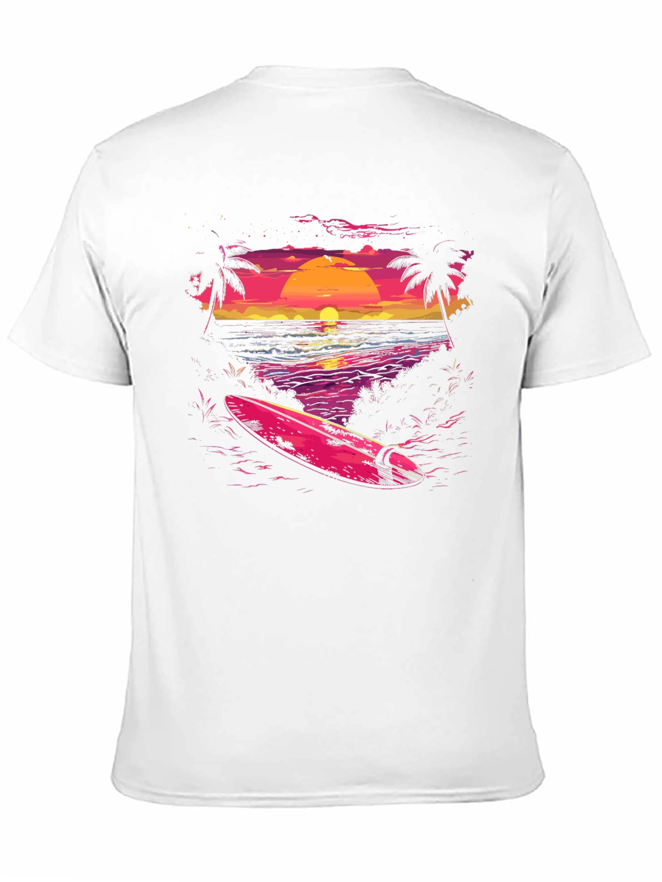 Sunset Beach Surf T-Shirt - Retro Wave Design