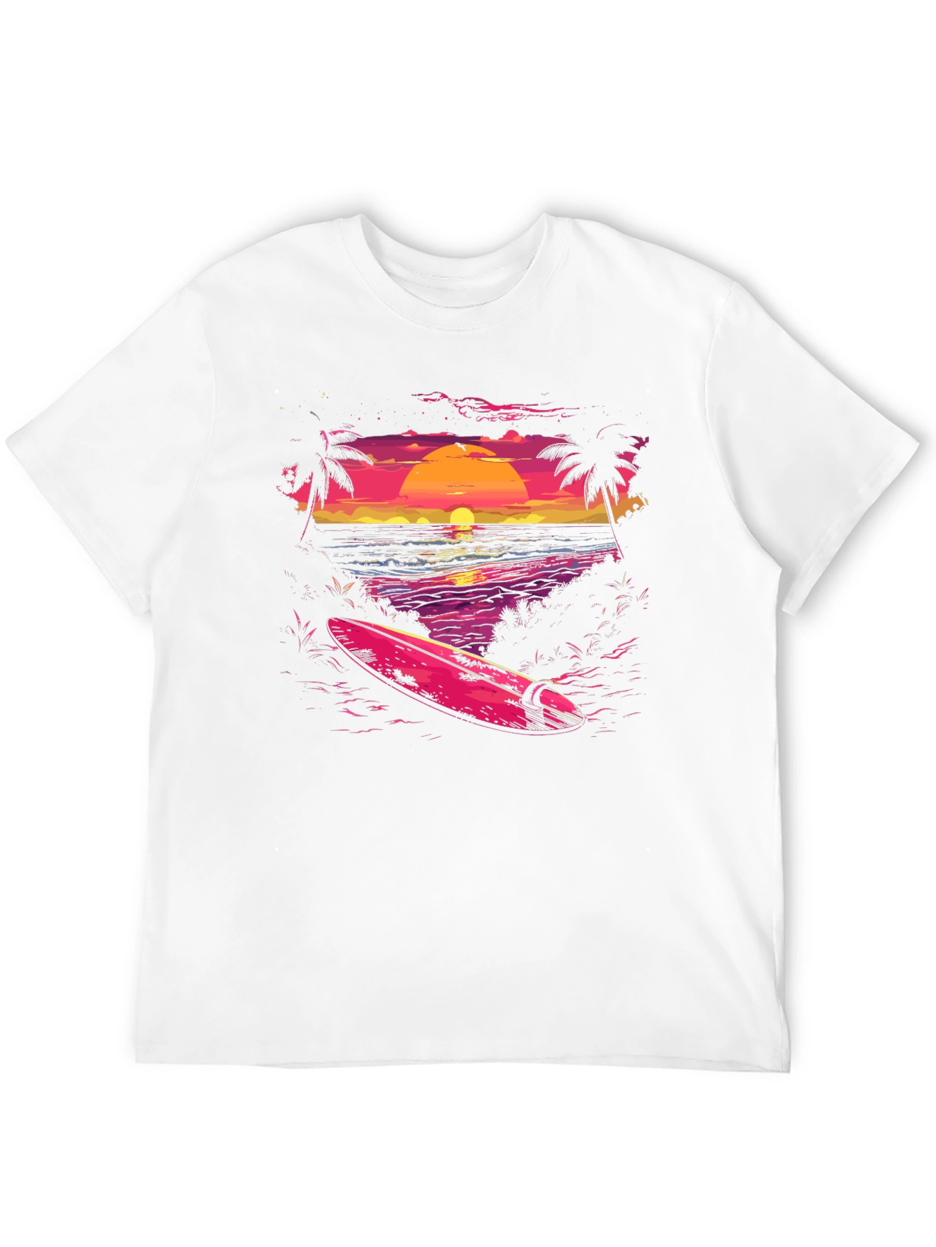 Sunset Beach Surf T-Shirt - Retro Wave Design
