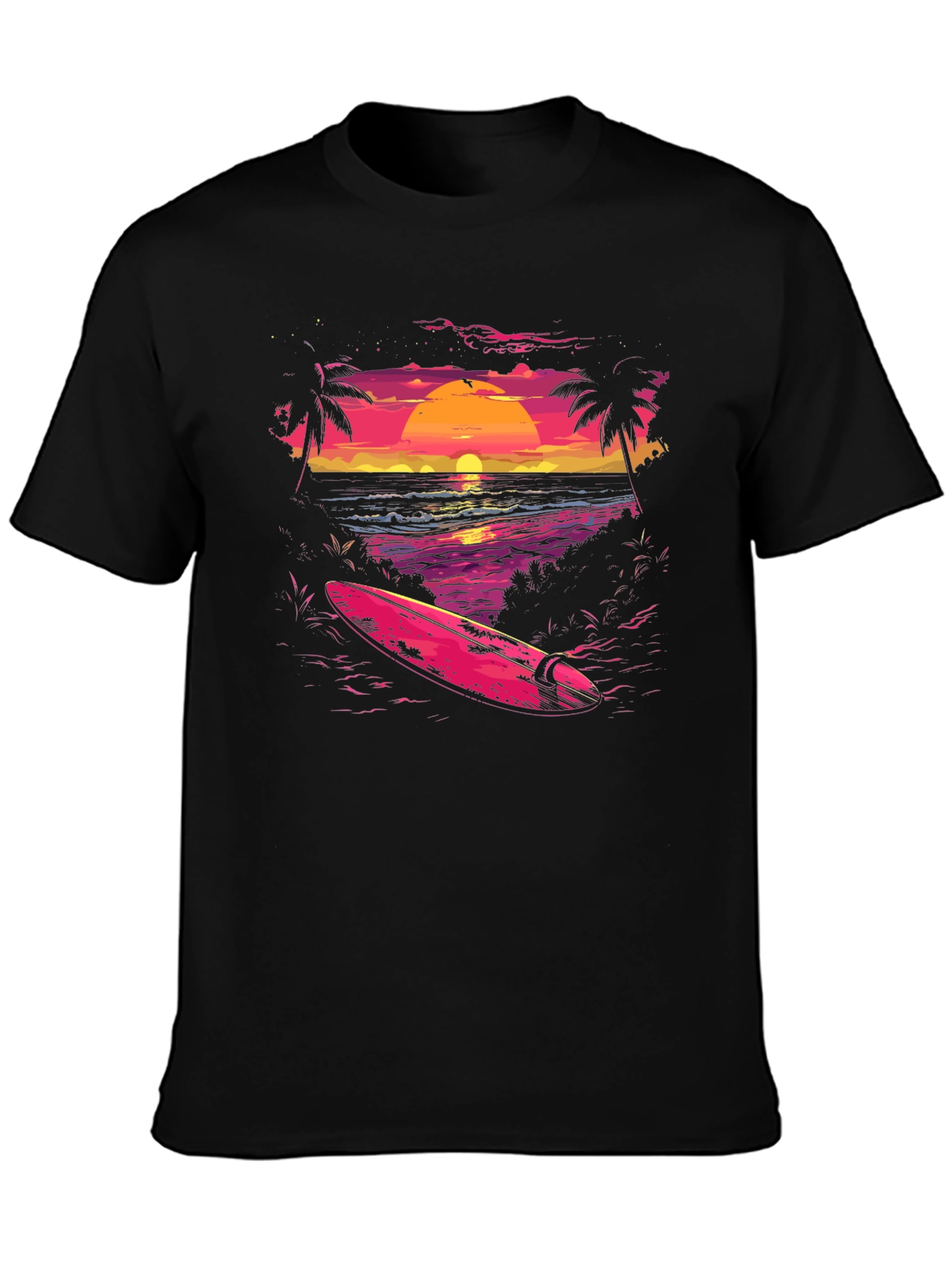 Sunset Beach Surf T-Shirt - Retro Wave Design