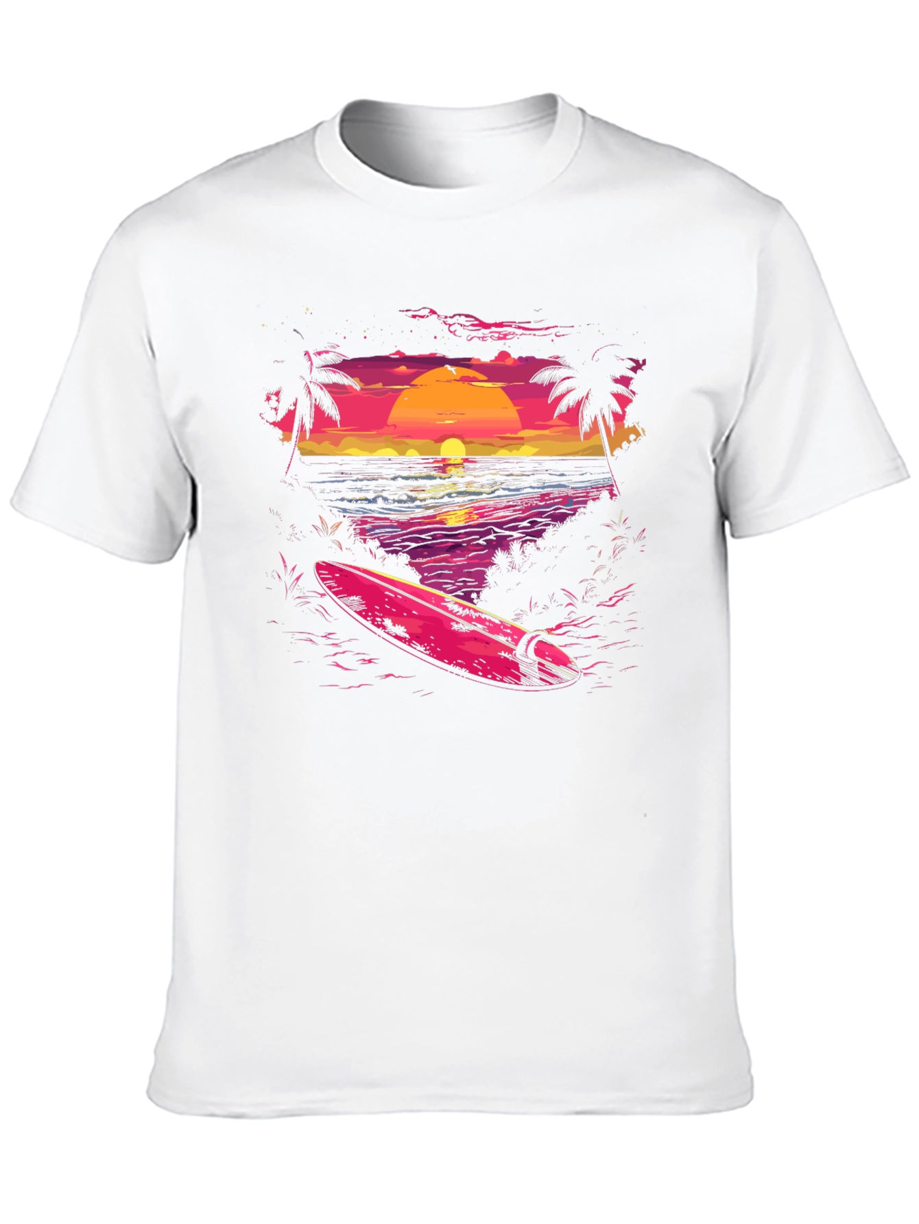 Sunset Beach Surf T-Shirt - Retro Wave Design