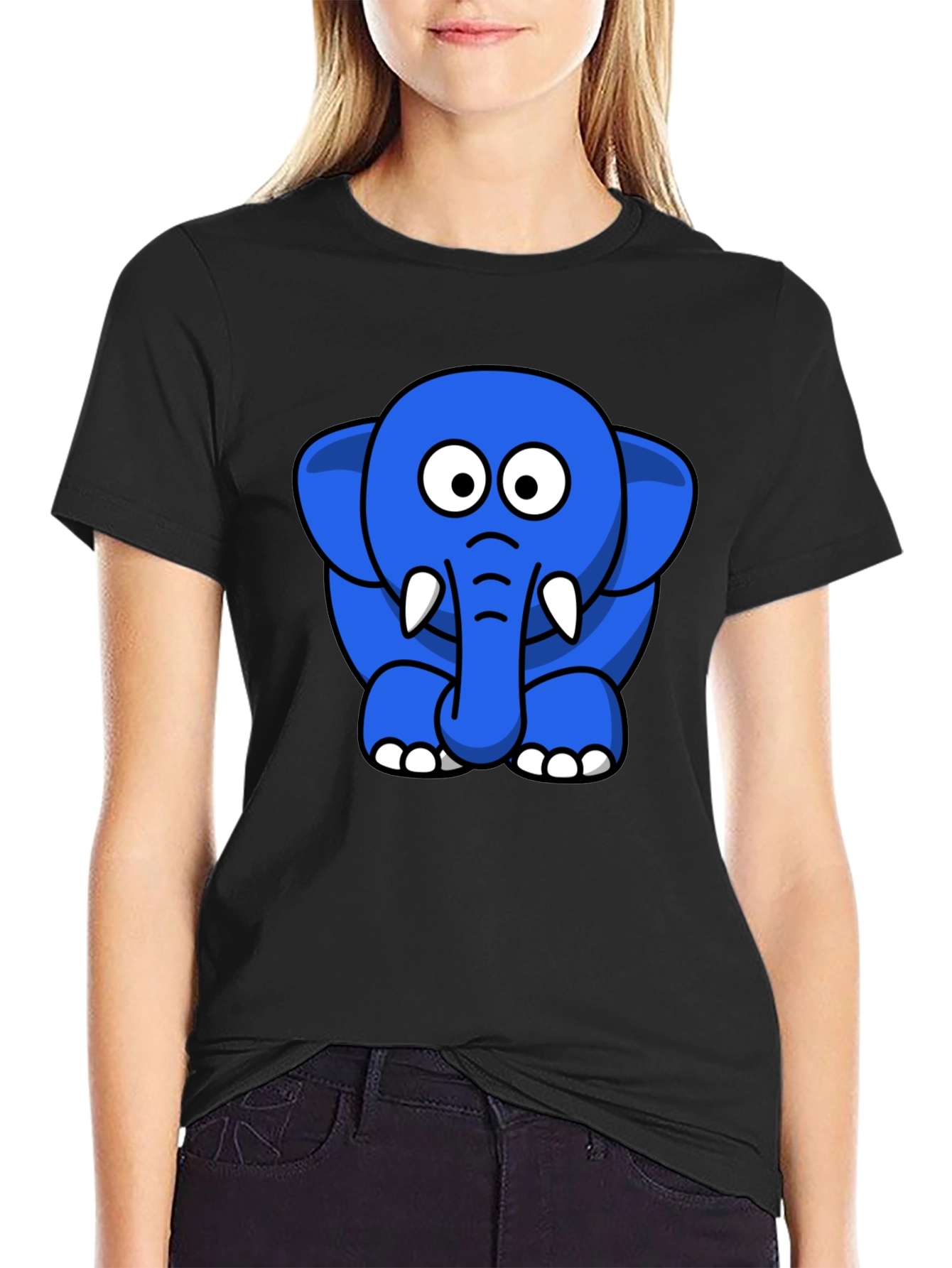 Blue Elephant Cartoon Graphic T-Shirt