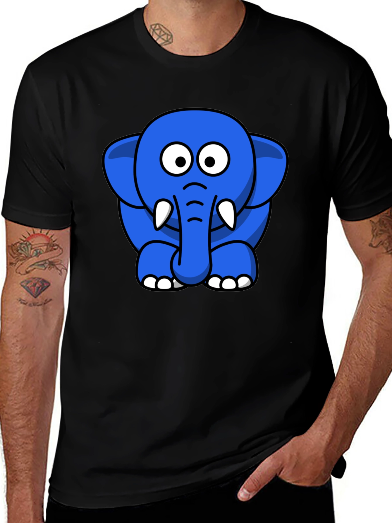 Blue Elephant Cartoon Graphic T-Shirt