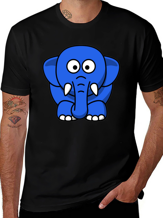 Blue Elephant Cartoon Graphic T-Shirt