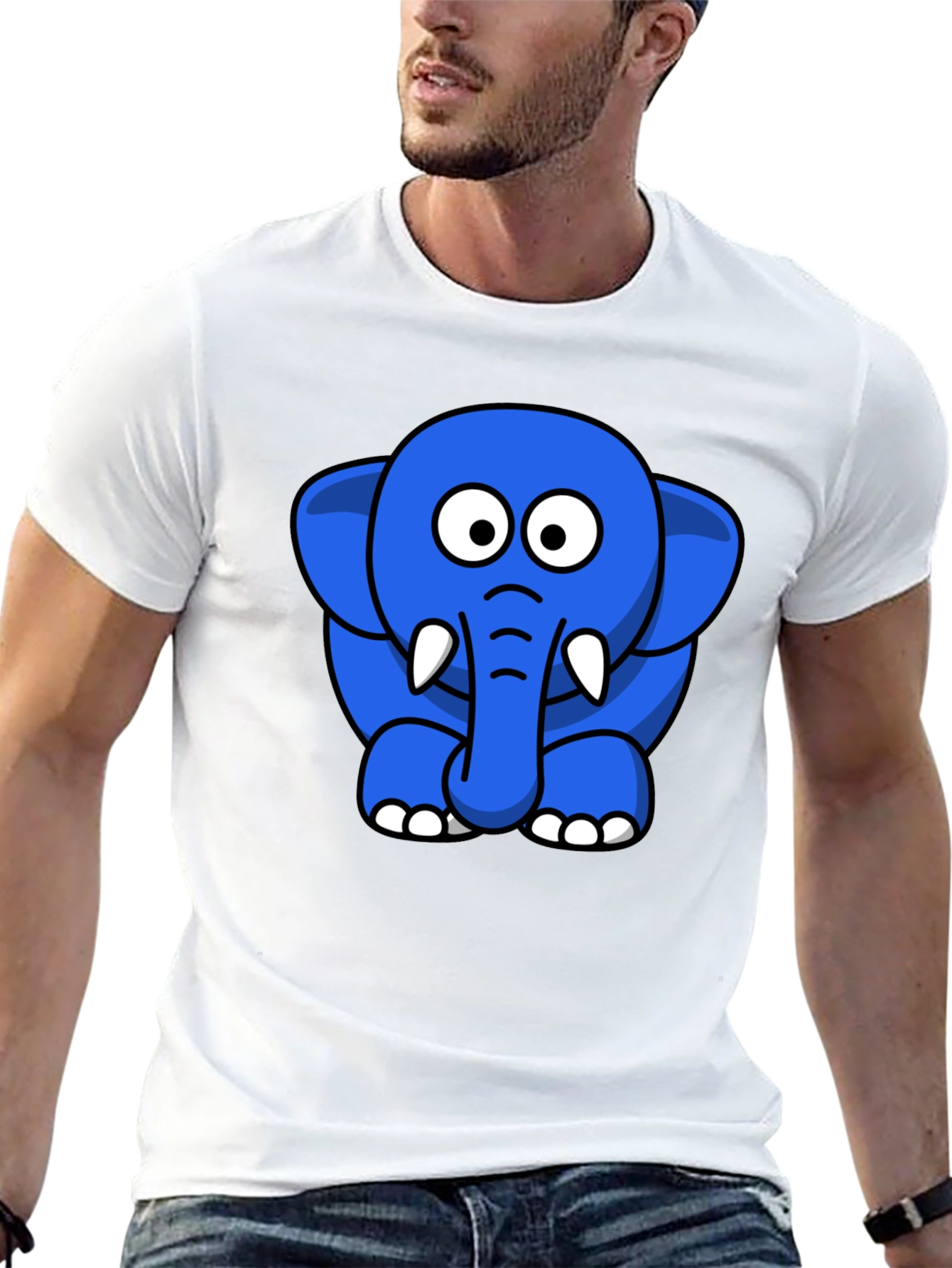 Blue Elephant Cartoon Graphic T-Shirt