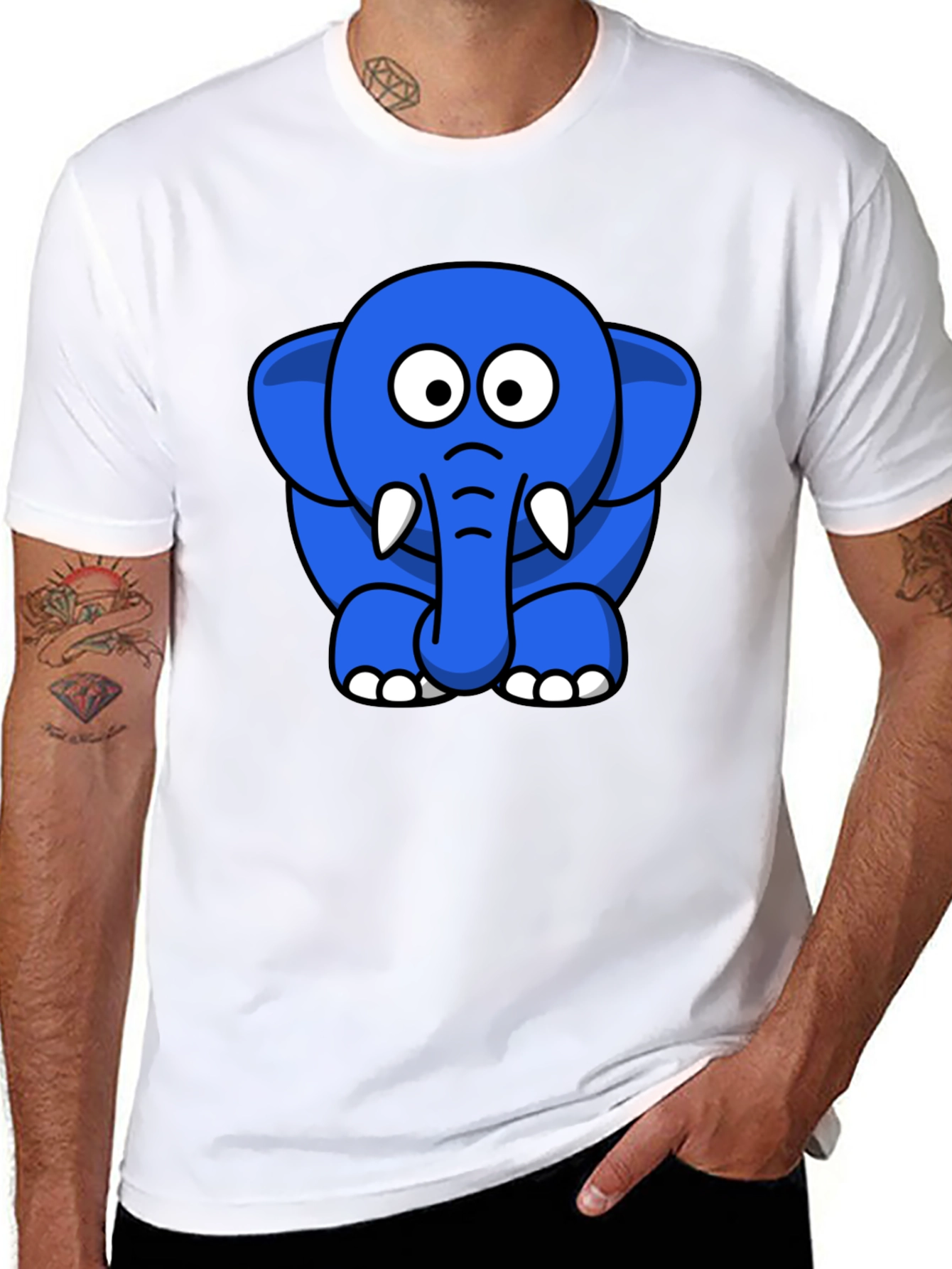 Blue Elephant Cartoon Graphic T-Shirt