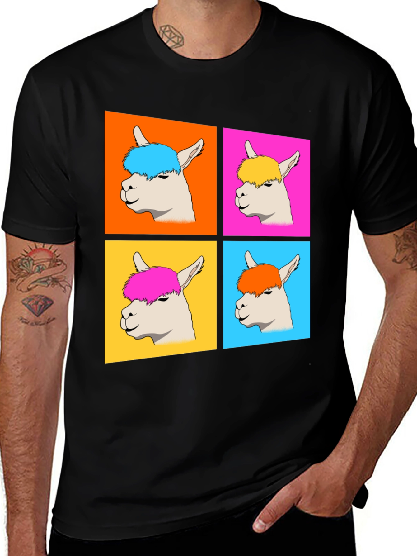 Pop Art Llama Graphic Tee - Quirky Black T-Shirt
