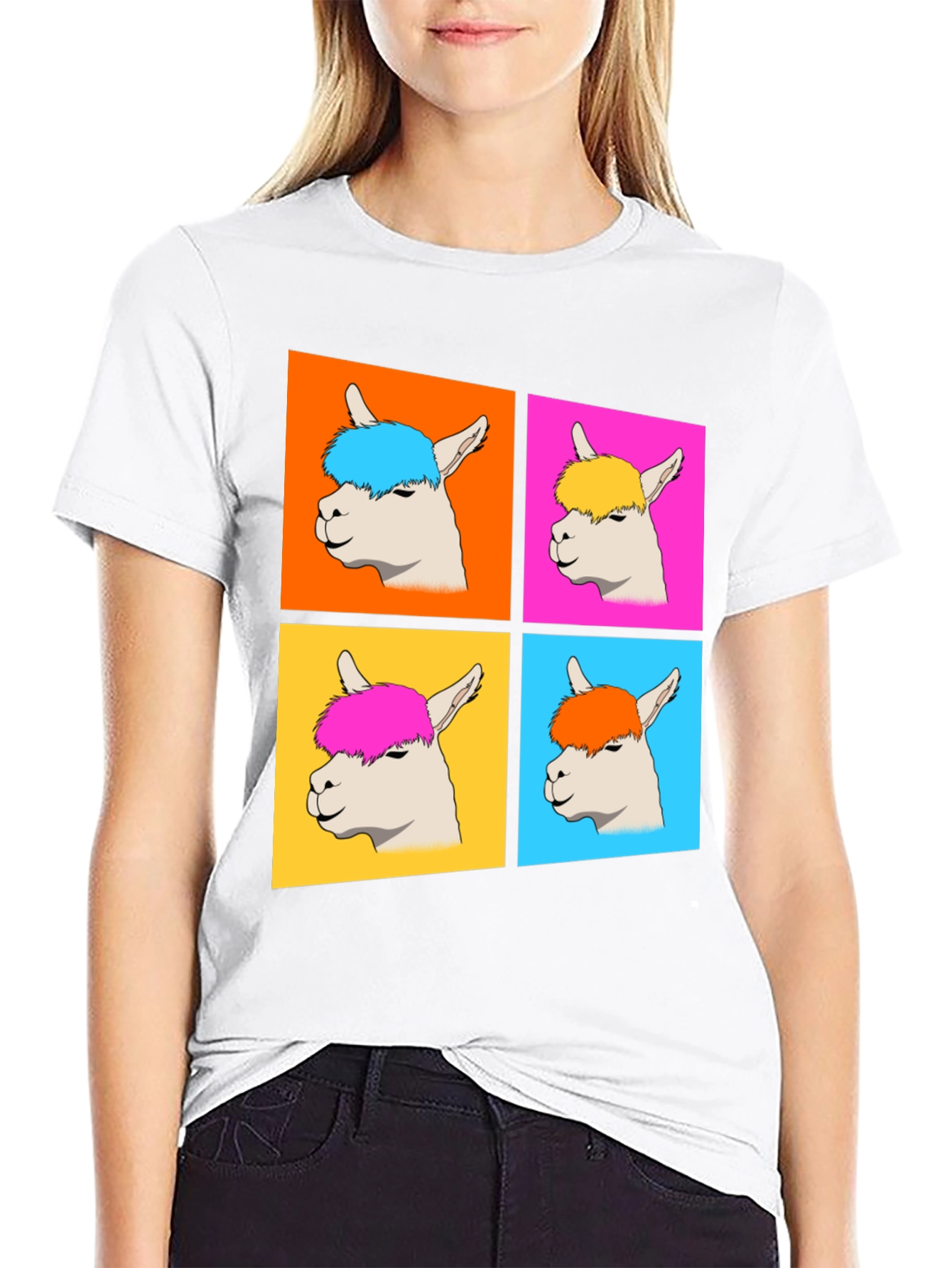 Pop Art Llama Graphic Tee - Quirky Black T-Shirt