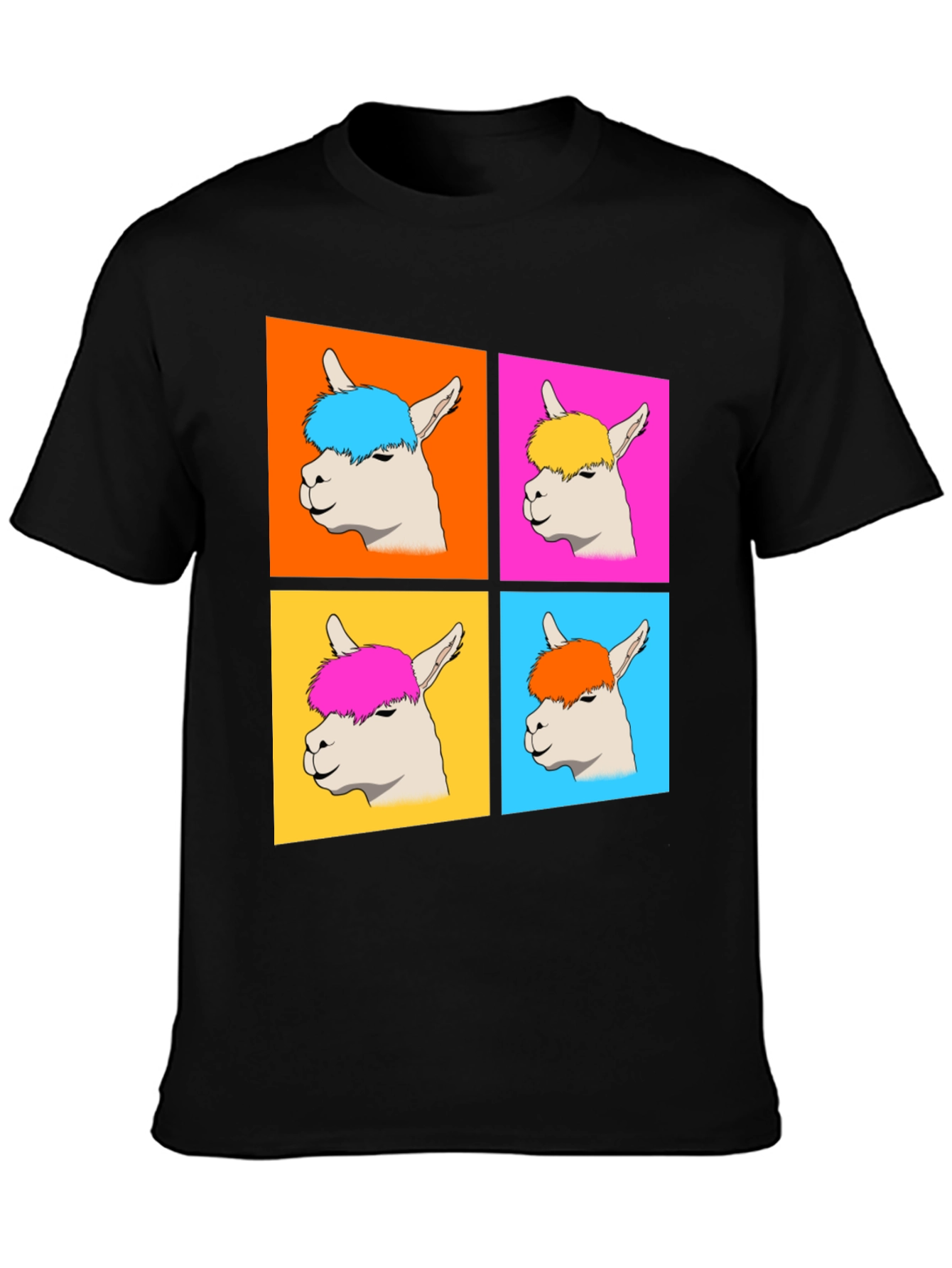 Pop Art Llama Graphic Tee - Quirky Black T-Shirt