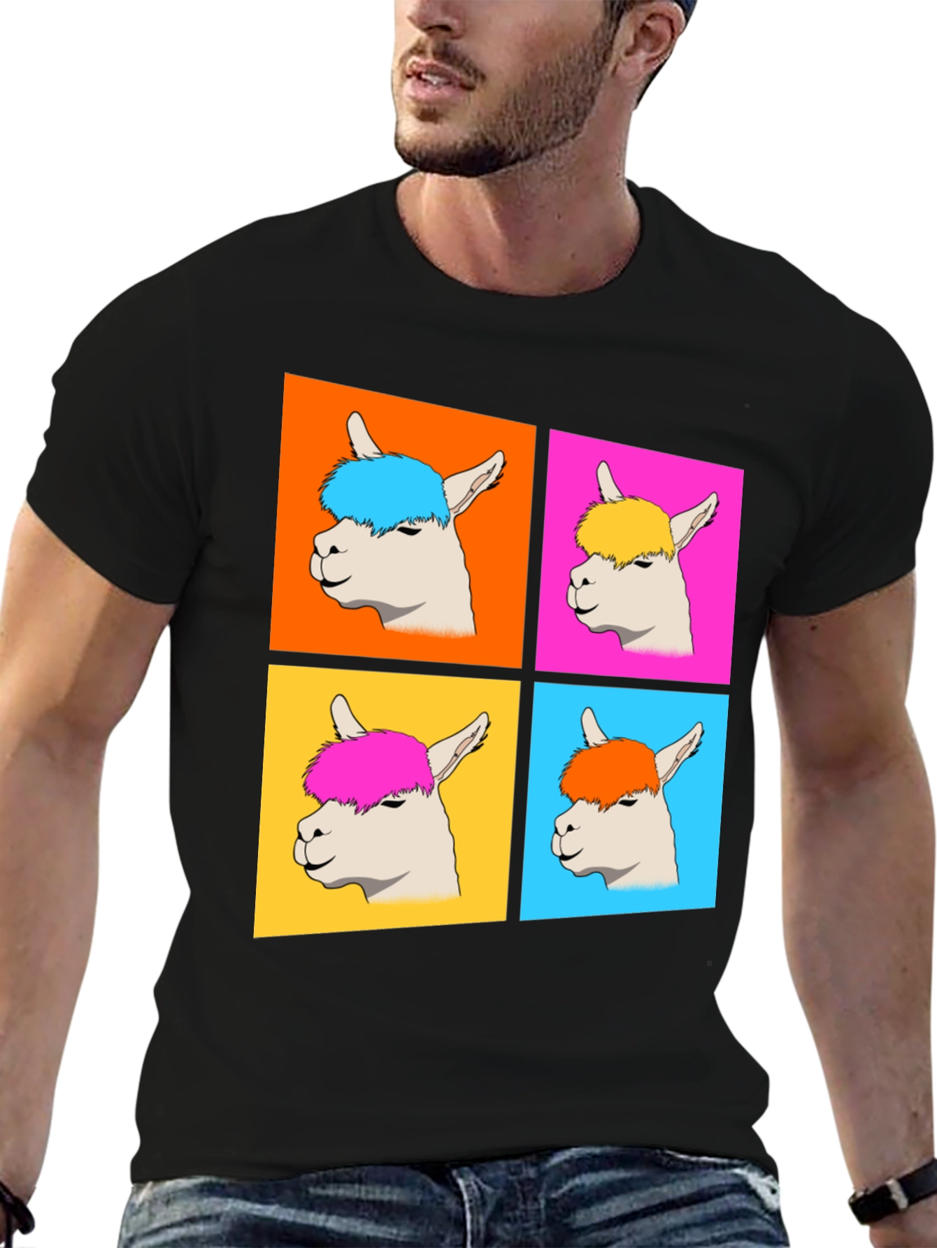 Pop Art Llama Graphic Tee - Quirky Black T-Shirt