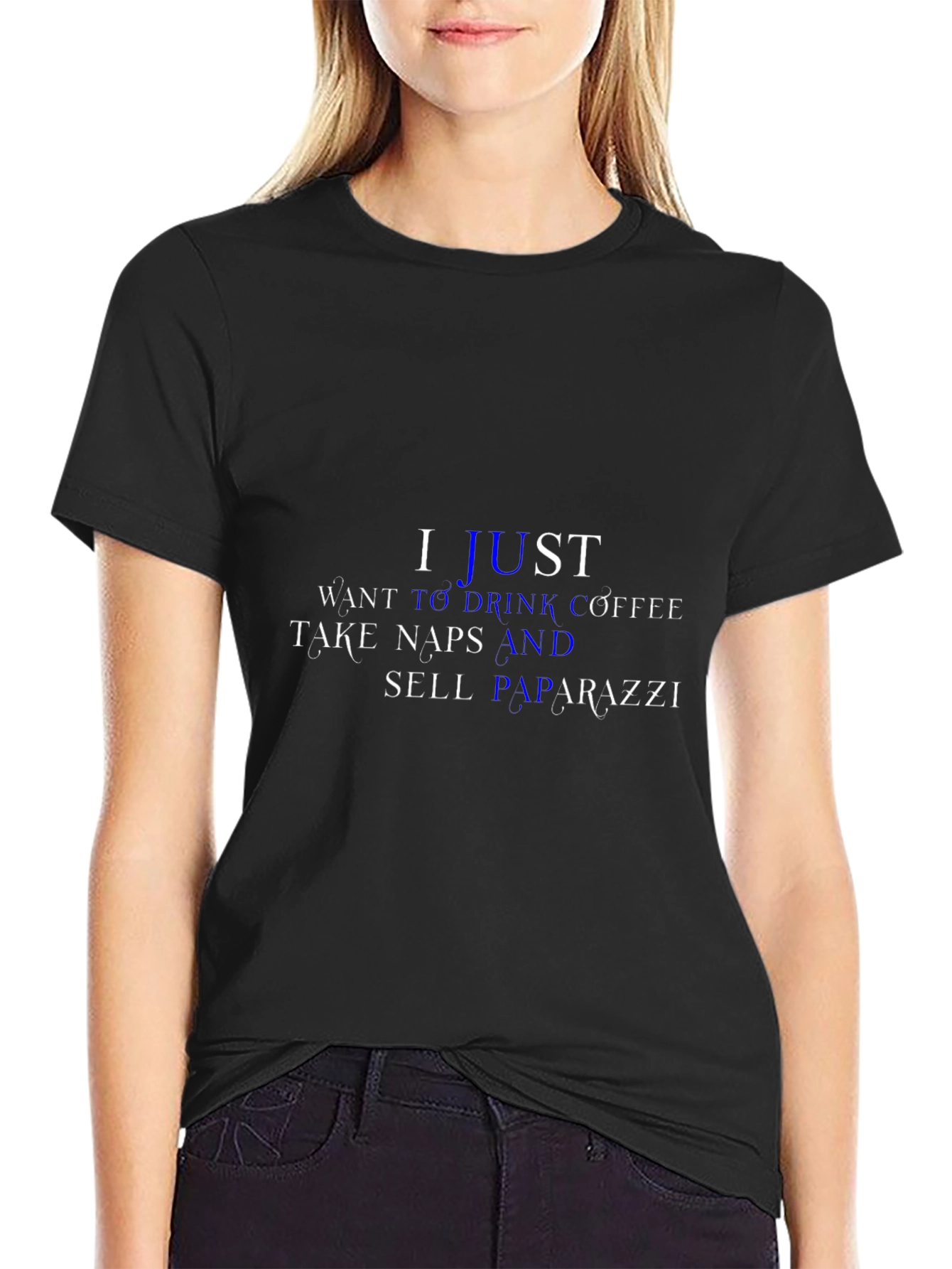 I Just Want Coffee Naps & Paparazzi Black T-Shirt