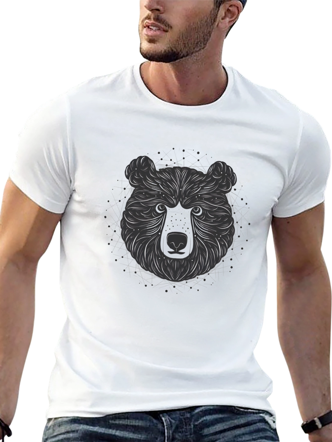Abstract Bear Graphic Tee - Stylish Mens Black T-Shirt