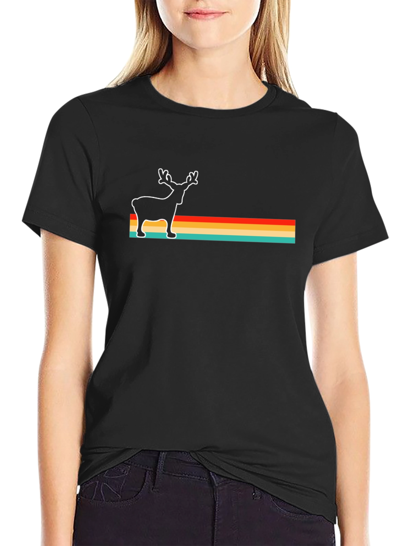 Retro Reindeer Graphic Tee - Black