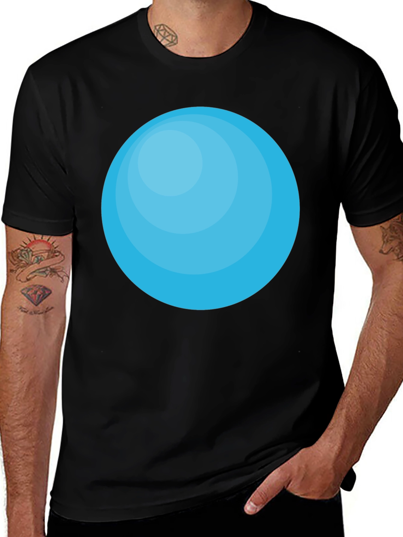 Mens Black T-Shirt with Blue Circle Graphic