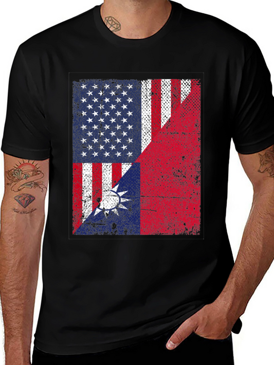 USA Taiwan Flag Graphic T-Shirt