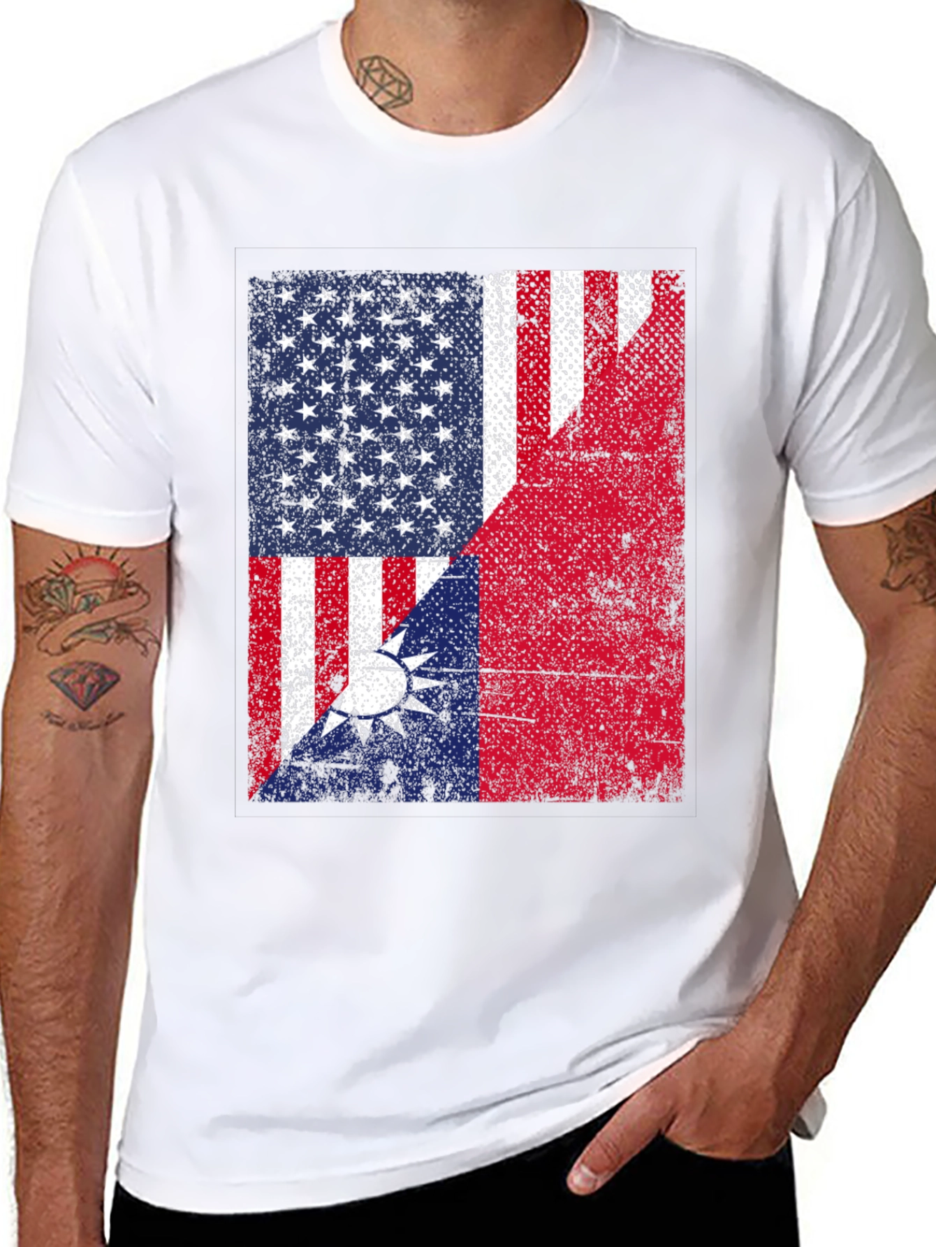 USA Taiwan Flag Graphic T-Shirt