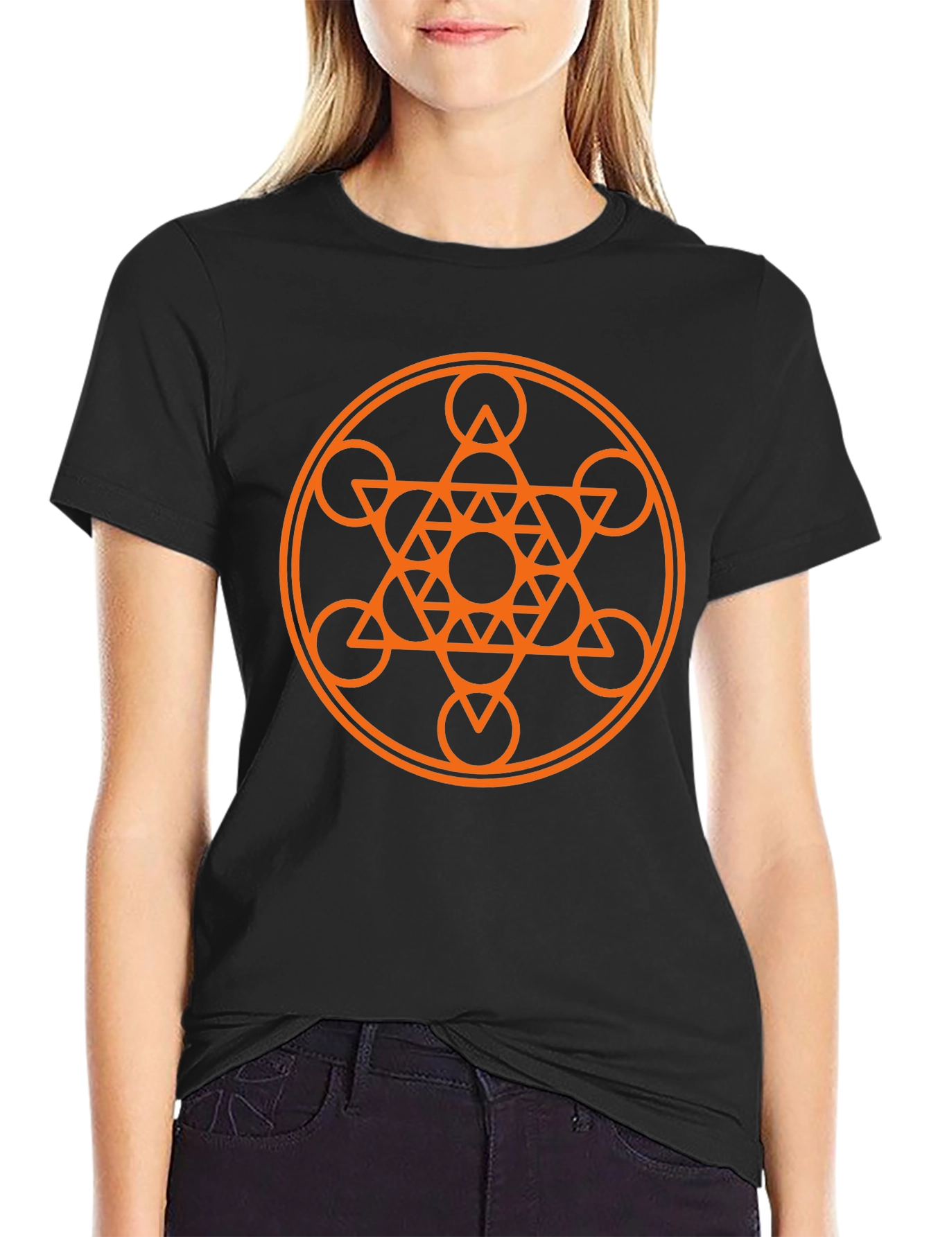 Geometric Mandala Graphic Tee - Stylish Black Cotton Shirt