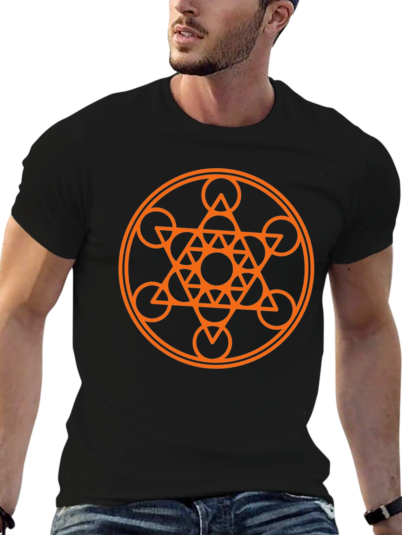 Geometric Mandala Graphic Tee - Stylish Black Cotton Shirt