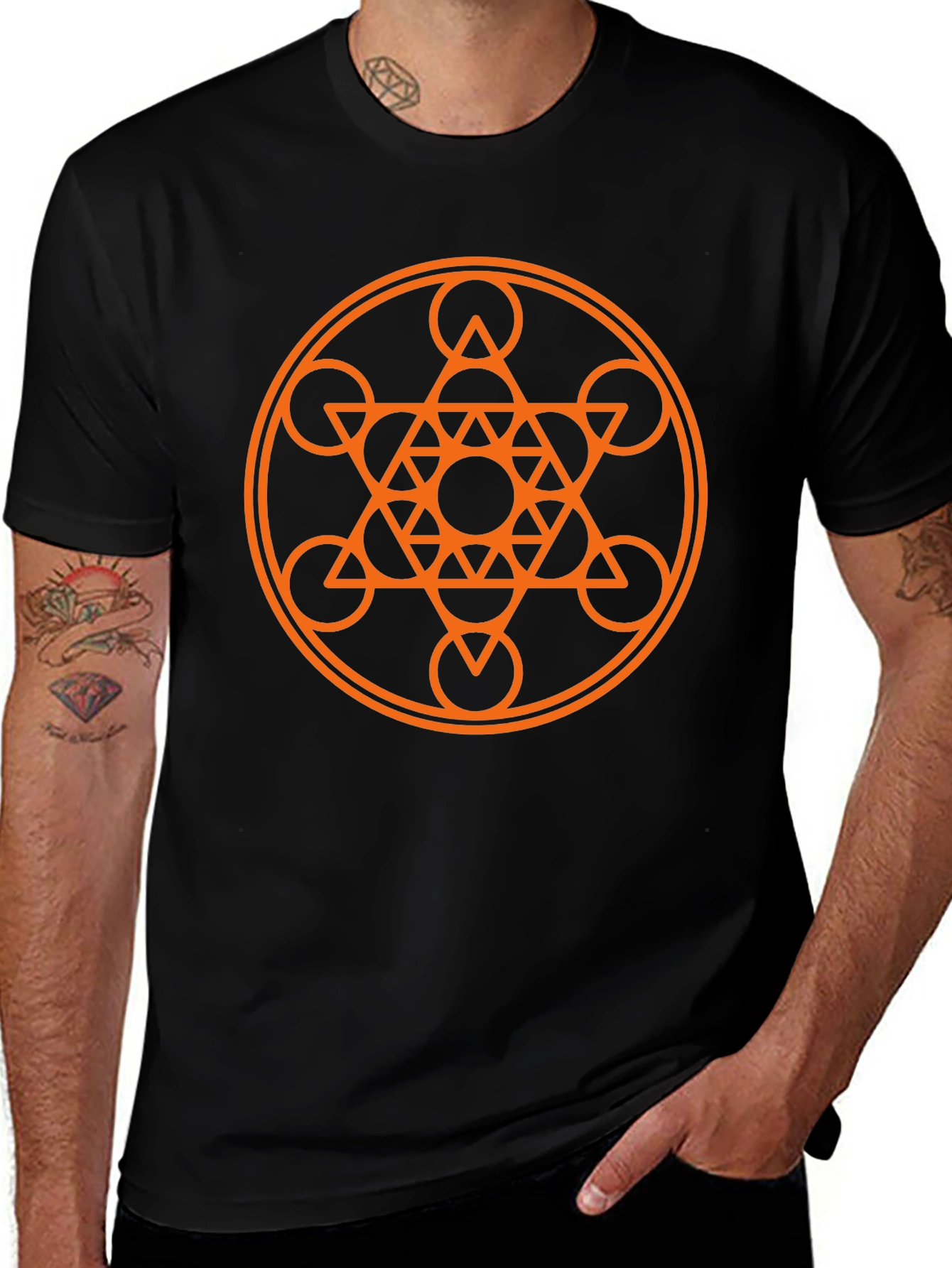 Geometric Mandala Graphic Tee - Stylish Black Cotton Shirt