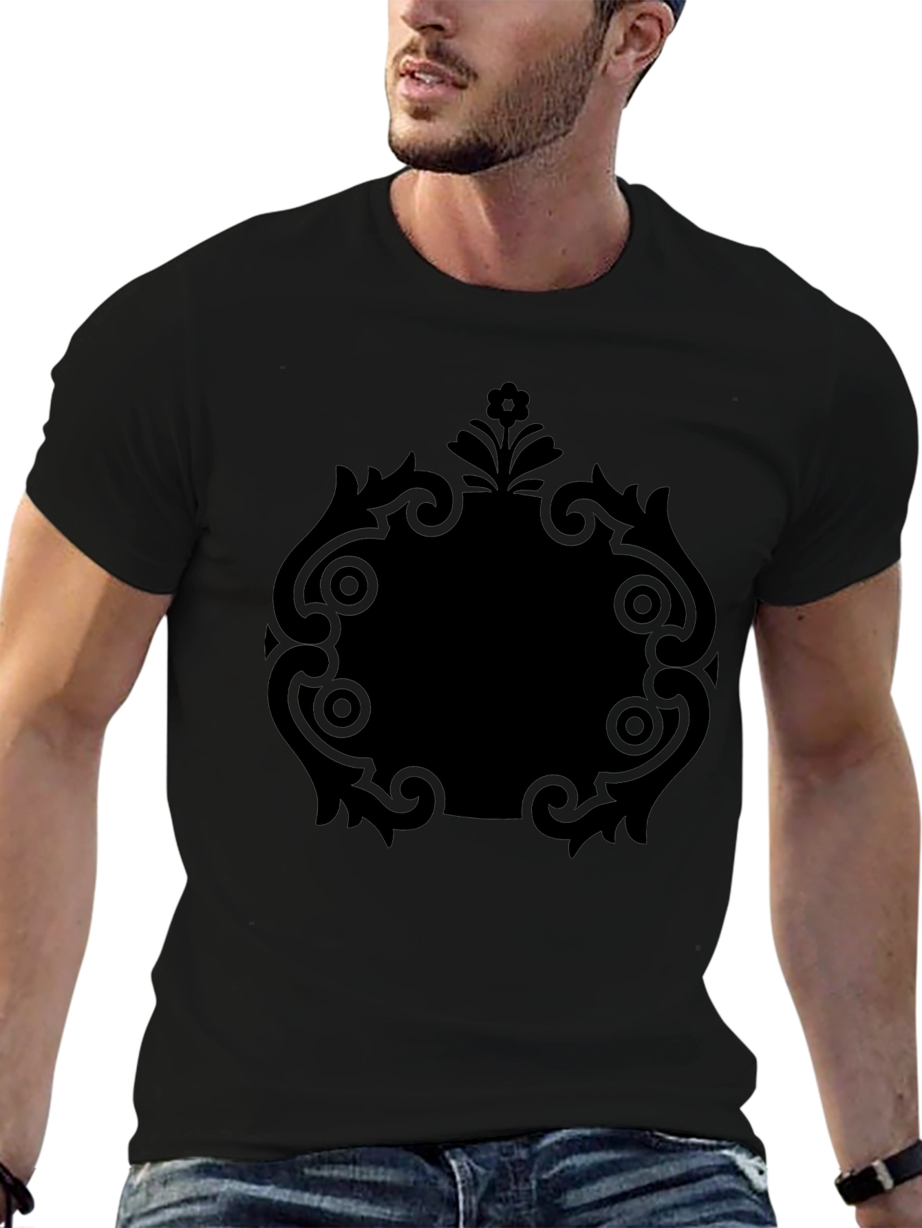 Stylish Black Tee with Ornate Center Graphic