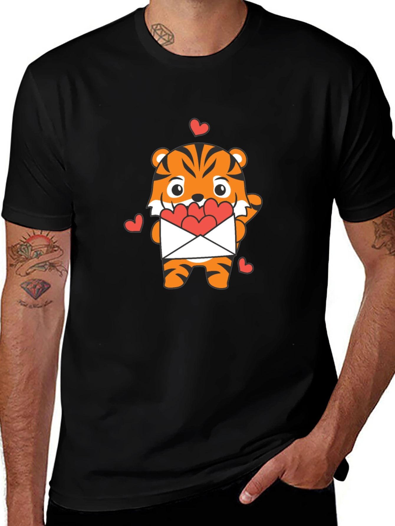 Cute Tiger Heart Envelope Graphic T-Shirt